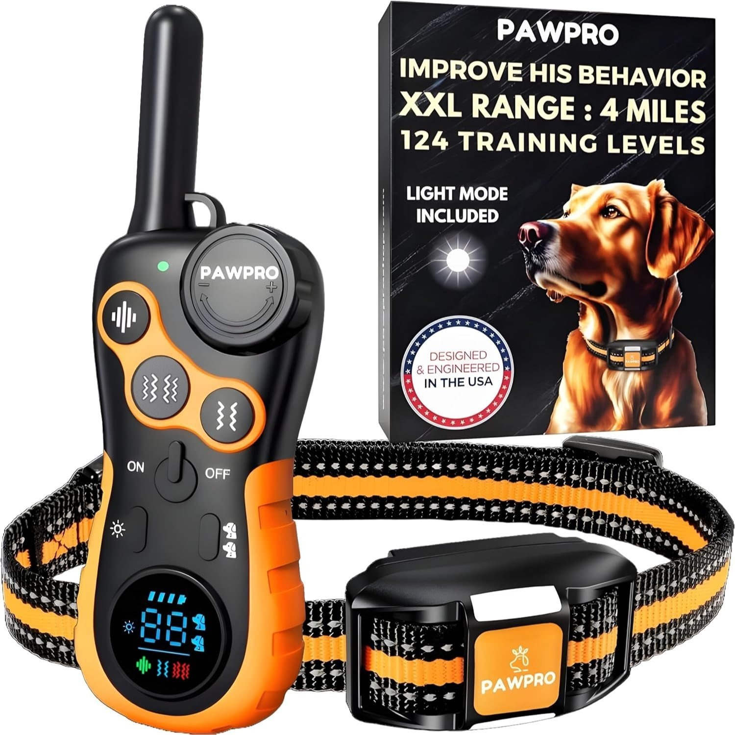   dog training collar with 3km range and remote control   barking   and   from   days integrated night light 124 training levels and easy settings waterproof rechargeable and adjustable anti bark collar for dogs from 1kg to 75kg training guide included   delivery 24 48h in belgium