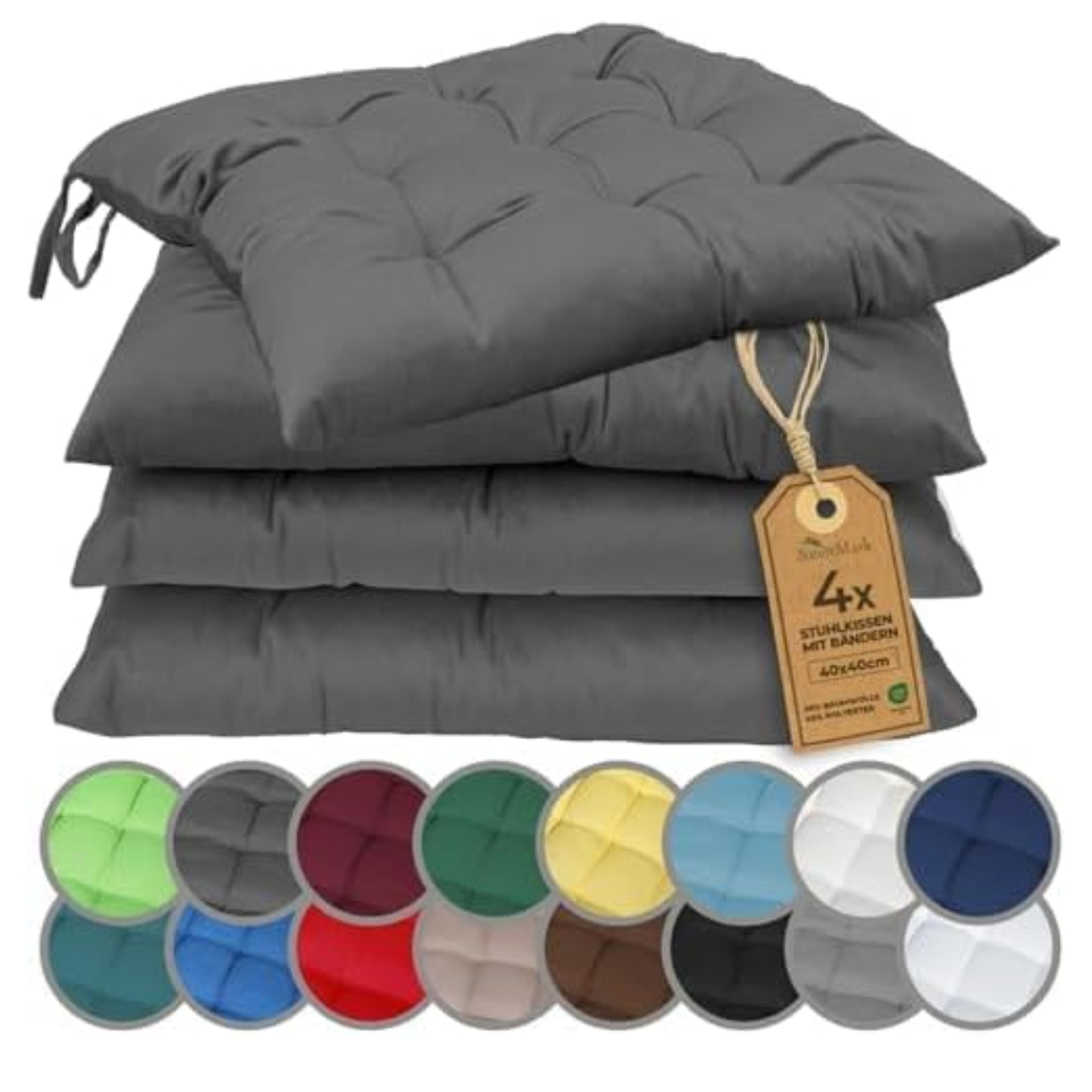 Image of Naturemark 4pcs Set Of Chair Cushions With Straps 40x40 Cm Filled Seat Cushions For Balcony Seat Pads For Or Kitchen