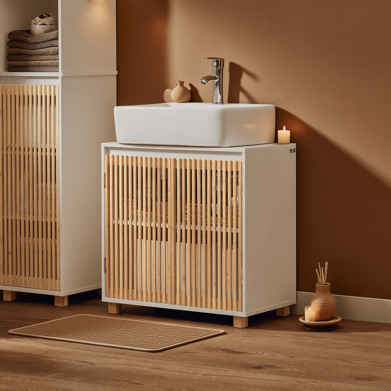 Image of Sink Base Cabinet Bathroom Cabinet Washbasin Base Cabinet Bathroom Furniture White-natural Bzr125-w Hxw . 60x60x33cm