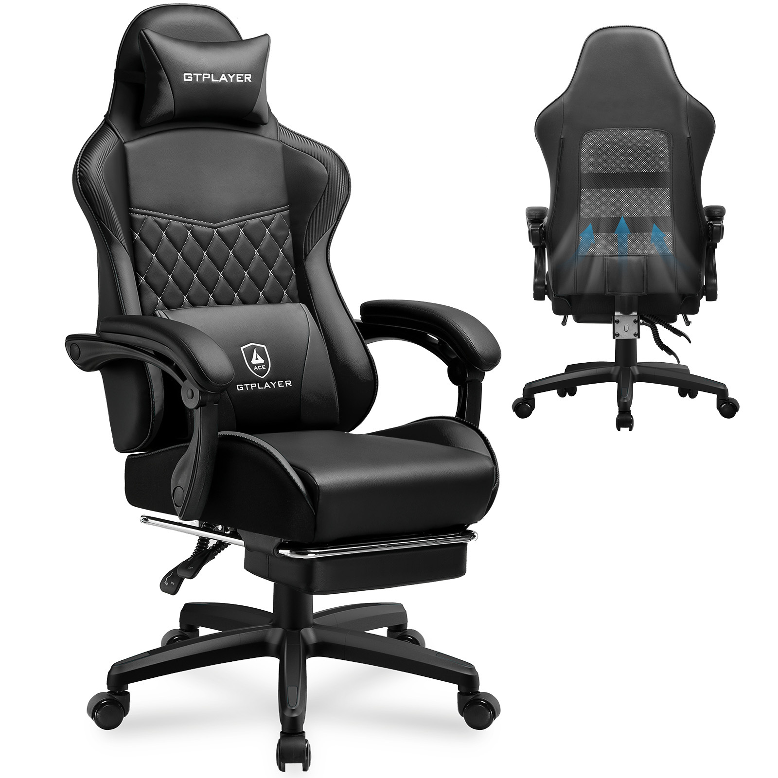 Image of Gaming Chair, Ergonomic Height-adjustable Office Chair, Suitable For Winter And Summer, With Double Backrest, Footrest, Removable Cover, And Lumbar Support