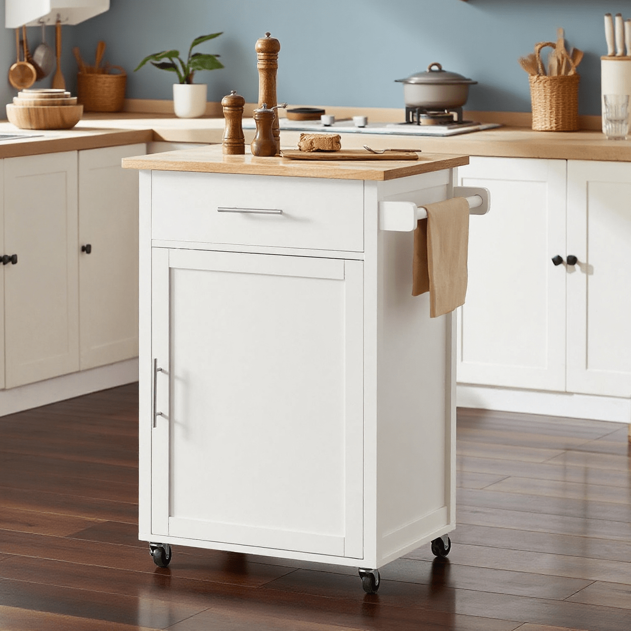 Image of Service Cart With Wheels Kitchen Cart With Worktop Trolley Kitchen Auxiliary Cart Kitchen Shelf White-natural Bht . 68x90x46cm Fkw102-wn