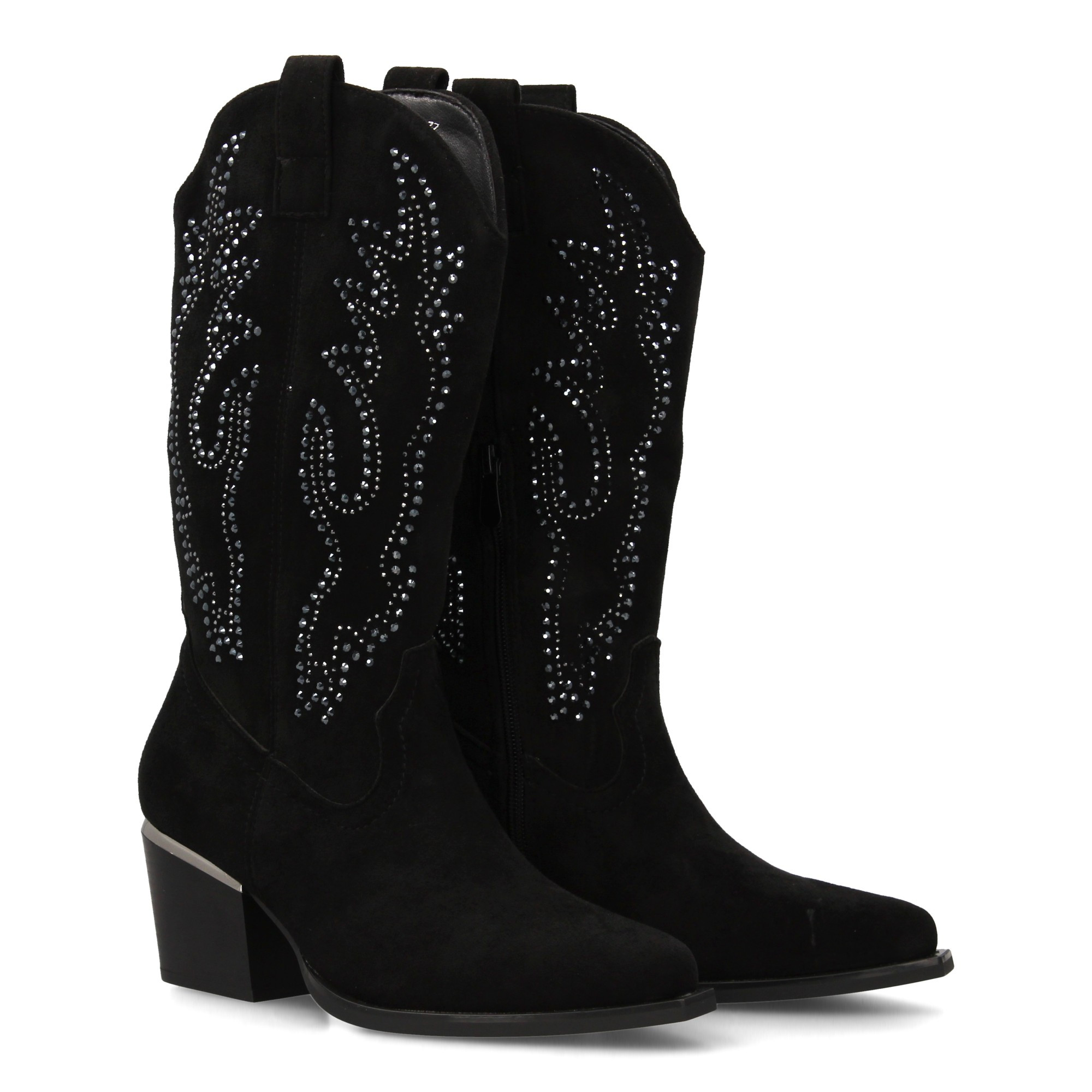 Image of Women's Shoe With Elegant Shiny Details On The Heel And Comfortable Heel For Casual Or Formal Style, Ideal For Autumn Winter, Lateral Zipper Closure And Metal Decoration On The Heel.