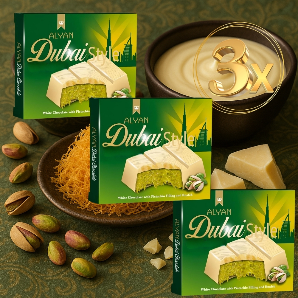 Alyan - Dubai Style - White Chocolate Filled With Crunchy Kunafa And Pistachio Cream