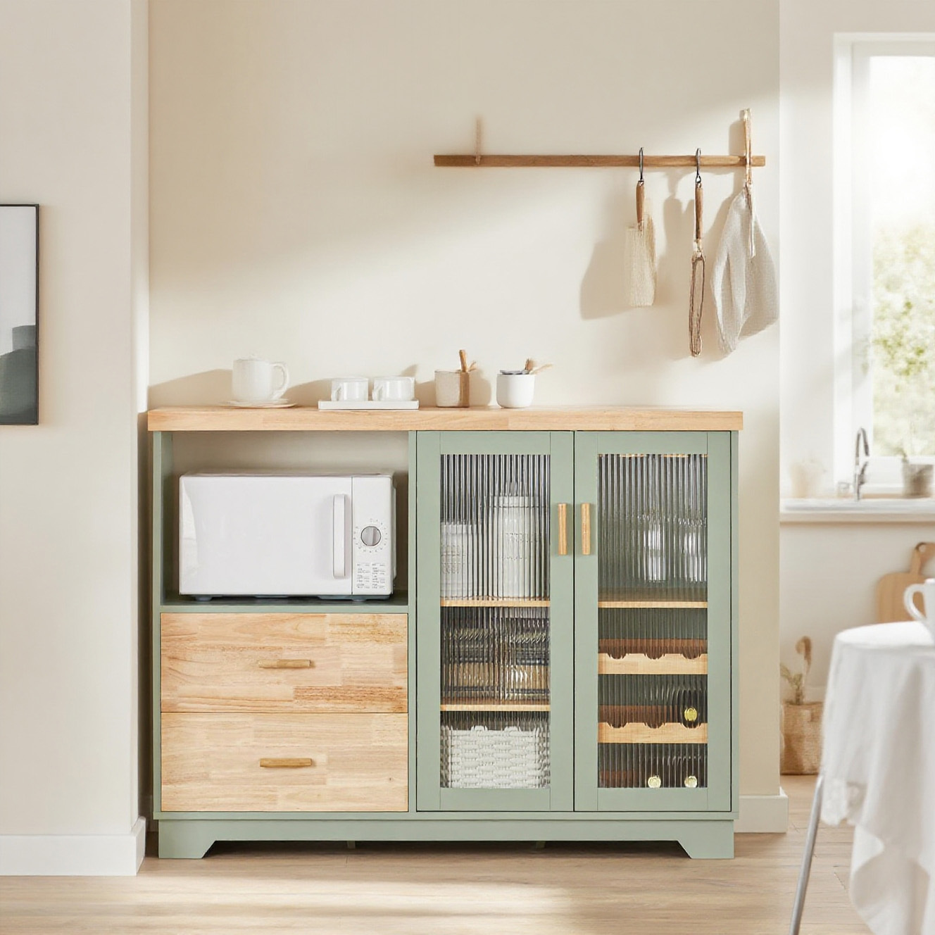 Image of Buffet Sideboard Kitchen Cabinet Dresser Microwave Cabinet