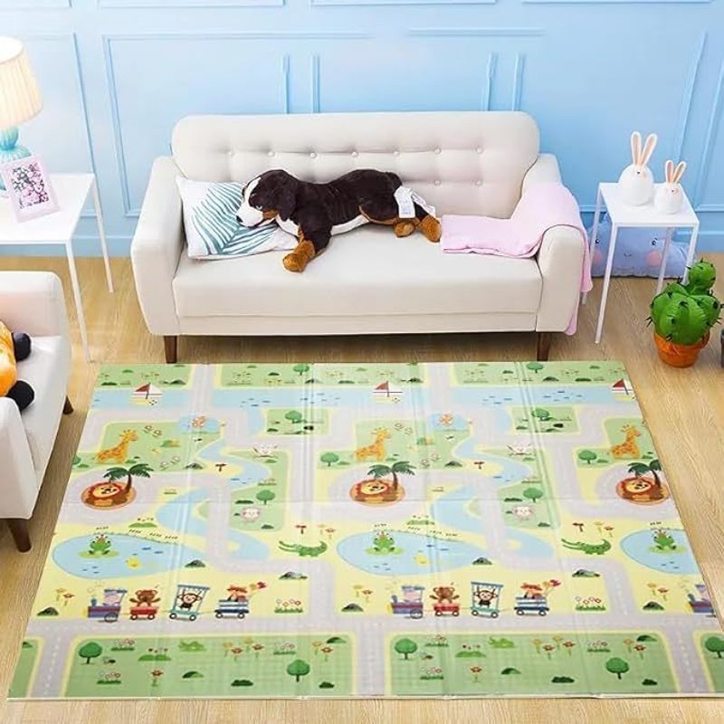 KONTARBOOR Baby Speelmat 180 x 150 x 1 cm - XXL Dikke Opvouwbare Omkeerbare Schuim Vloermat - 2 VERSCHILLENDE Ontwerpen - Baby Sensorische Ontwikkelingsmat - Sensorische Stimulatie