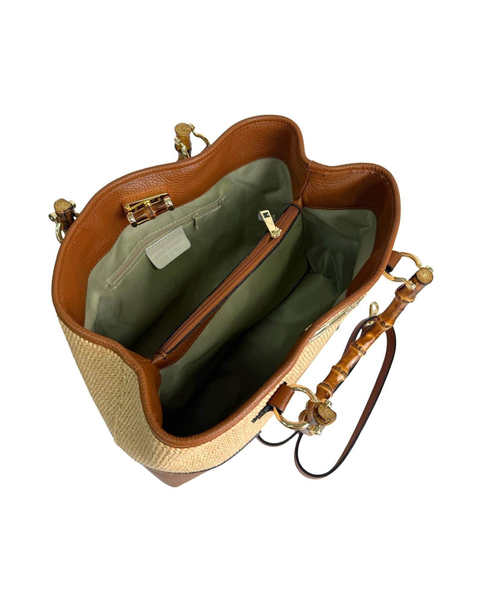 Handmade Raffia and Leather Bag with Bamboo Handles – Artisanal Elegance Made in Italy
