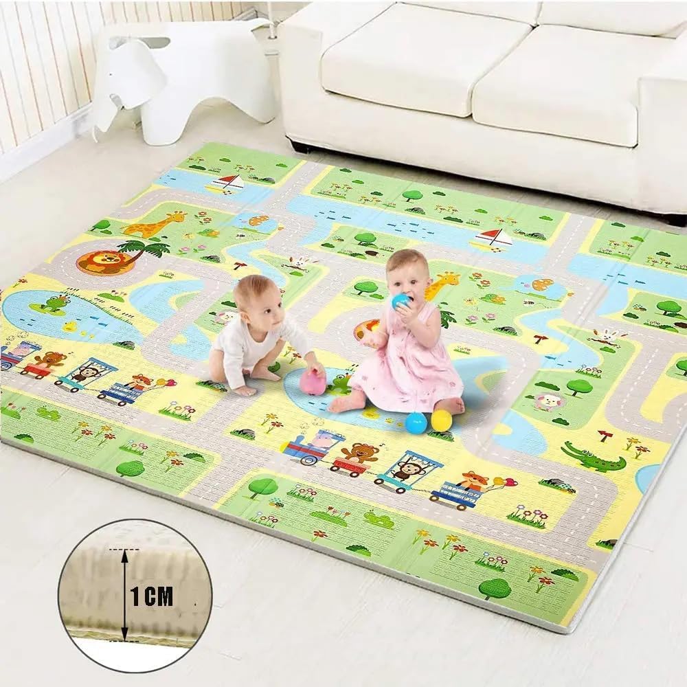 KONTARBOOR Baby Speelmat 180 x 150 x 1 cm - XXL Dikke Opvouwbare Omkeerbare Schuim Vloermat - 2 VERSCHILLENDE Ontwerpen - Baby Sensorische Ontwikkelingsmat - Sensorische Stimulatie