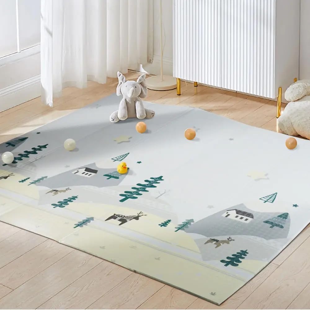KONTARBOOR Baby Speelmat 180 x 150 x 1 cm - XXL Dikke Opvouwbare Omkeerbare Schuim Vloermat - 2 VERSCHILLENDE Ontwerpen - Baby Sensorische Ontwikkelingsmat - Sensorische Stimulatie