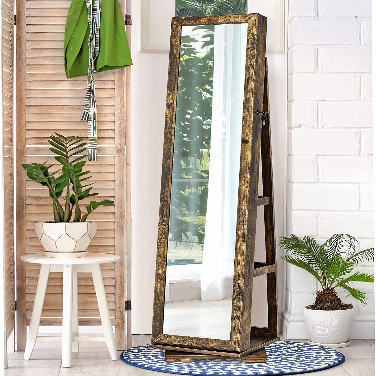 Image of 360° Rotating Jewelry Armoire With Full Length Mirror, Lockable Jewelry Cabinet, And Mirror