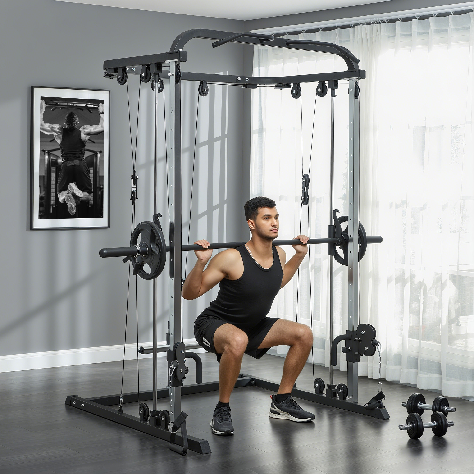TEMU SPORTNOW Máquina de Multiestación Musculación Entrenamiento para Brazos Carga Max. 120 kg para Fitness Gimnasio en Casa Negro