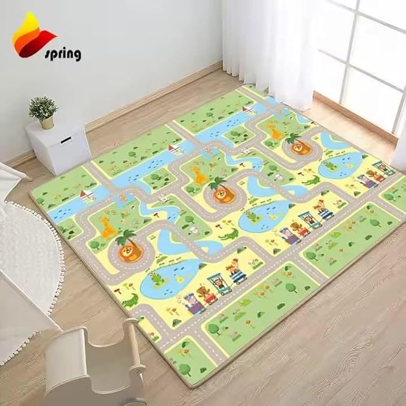 KONTARBOOR Baby Speelmat 180 x 150 x 1 cm - XXL Dikke Opvouwbare Omkeerbare Schuim Vloermat - 2 VERSCHILLENDE Ontwerpen - Baby Sensorische Ontwikkelingsmat - Sensorische Stimulatie