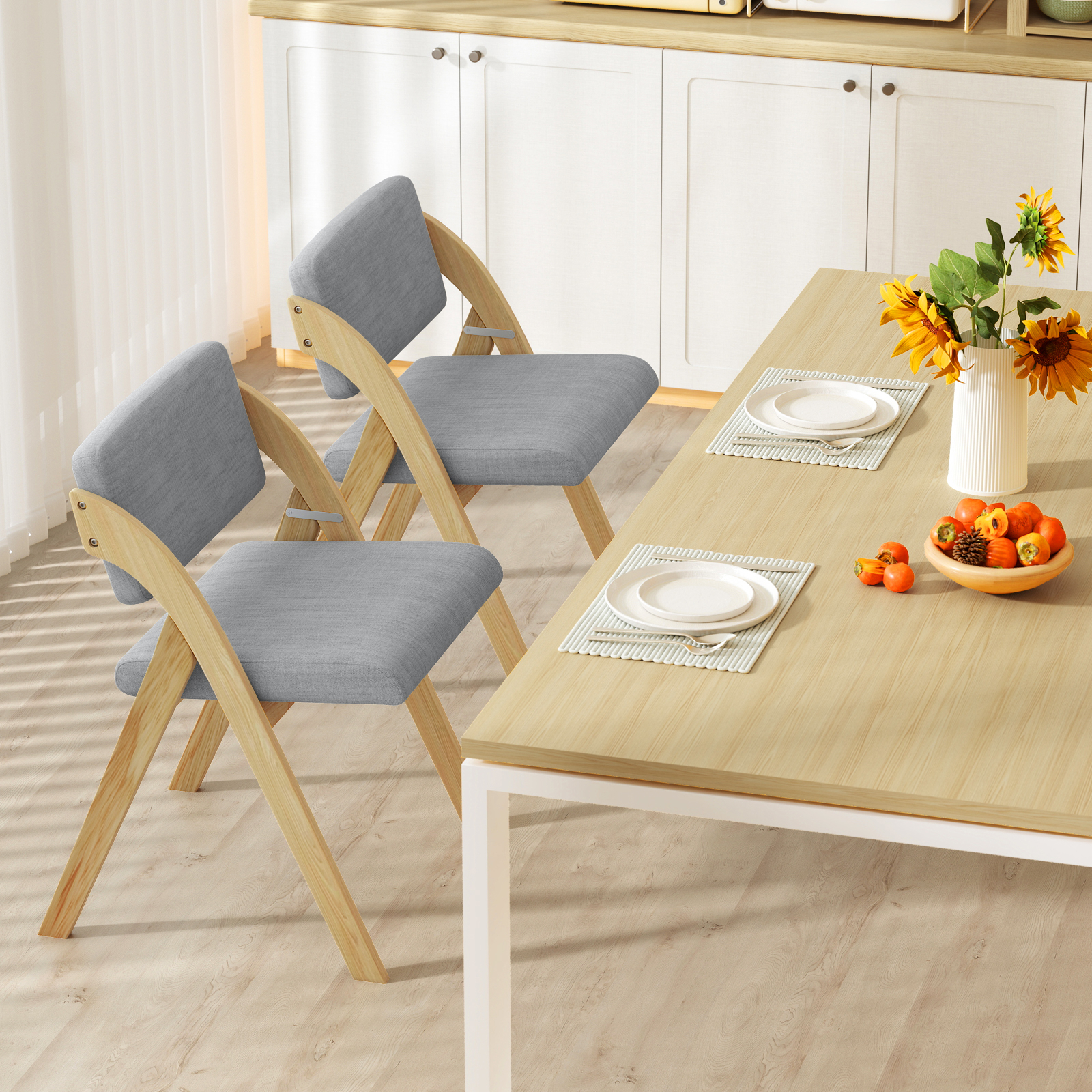 Image of Folding Chairs Set Of 2, Home Padded Wooden Chair, 2 Pack Dining Chairs, Portable Leisure Chairs With Backrest