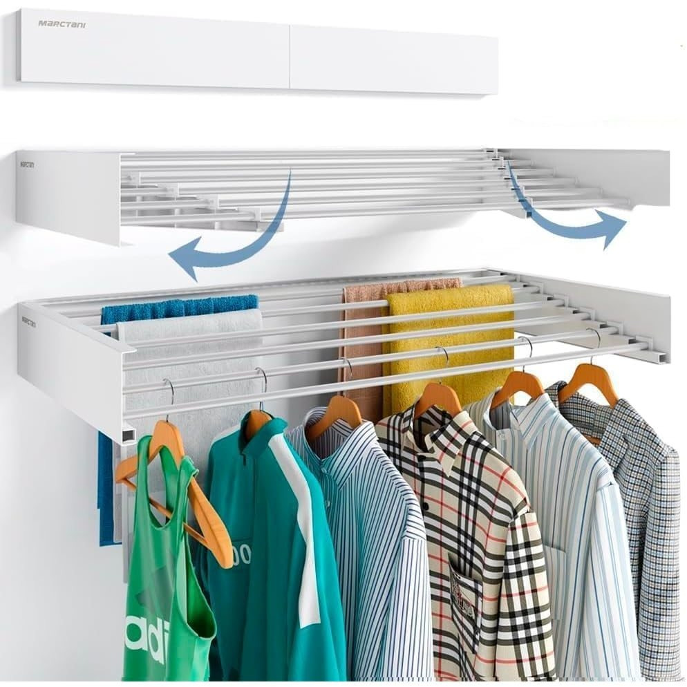 TEMU KingnetStore - Tendedero Pared Plegable Retractil 80/100cm (5/6 Barras) - Tendederos Plegables de Pared para Interior o Exterior - Ahorra de con