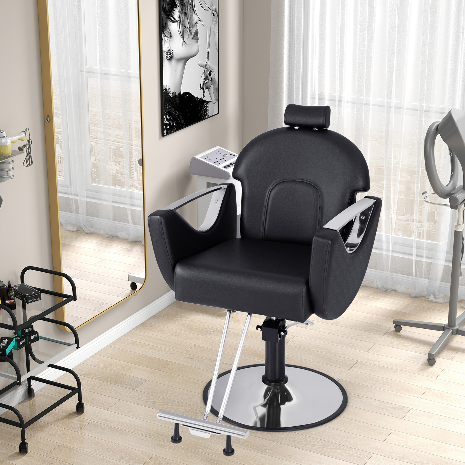 Barber Chair, Hairdresser's Reclining Lounge Chair, Hairdresser Chair With Height And Adjustable
