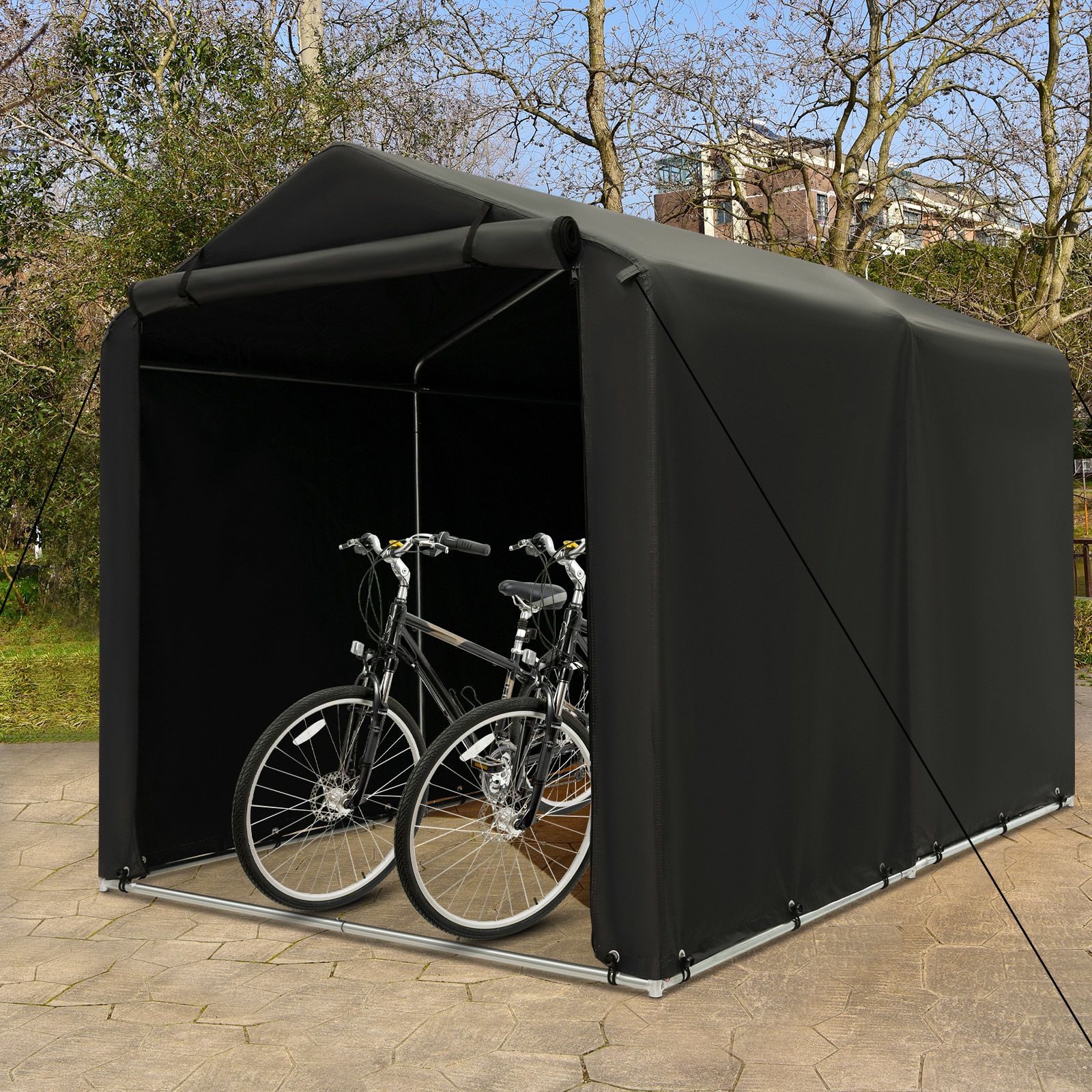 Image of 218 X 160 Cm Outdoor Storage Shed, Heavy Duty Carport Pe Cover, Roll Up Zippered Door, Portable Garage Tent