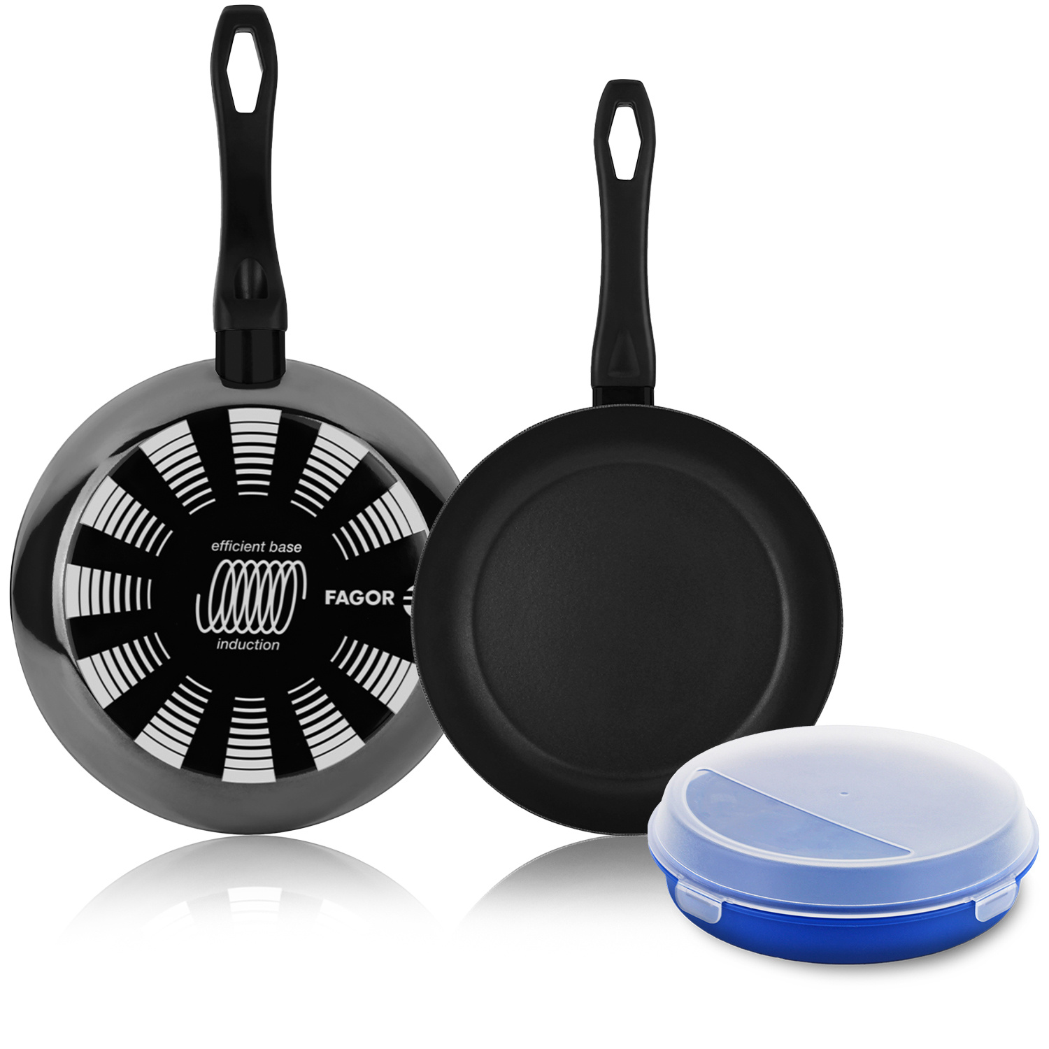 TEMU Fagor - Set de Sartenes Negras + Taper, Acero Esmaltado, Antiadherente Capa, Para Todas las Cocinas y Lavavajillas, Inducción