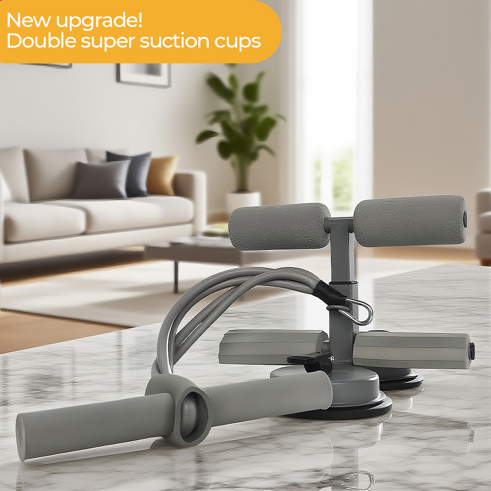 1 Adjustable Height Gray Support With Thickened Resistance Rope And 2 Suction Cups For Stability - 3-level Height Adjustment, Home Fitness Equipment For , Perfect Christmas Gift