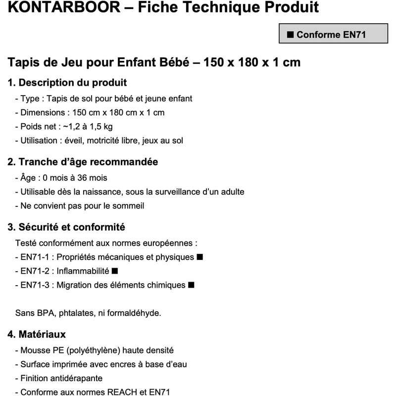 KONTARBOOR Baby Speelmat 180 x 150 x 1 cm - XXL Dikke Opvouwbare Omkeerbare Schuim Vloermat - 2 VERSCHILLENDE Ontwerpen - Baby Sensorische Ontwikkelingsmat - Sensorische Stimulatie