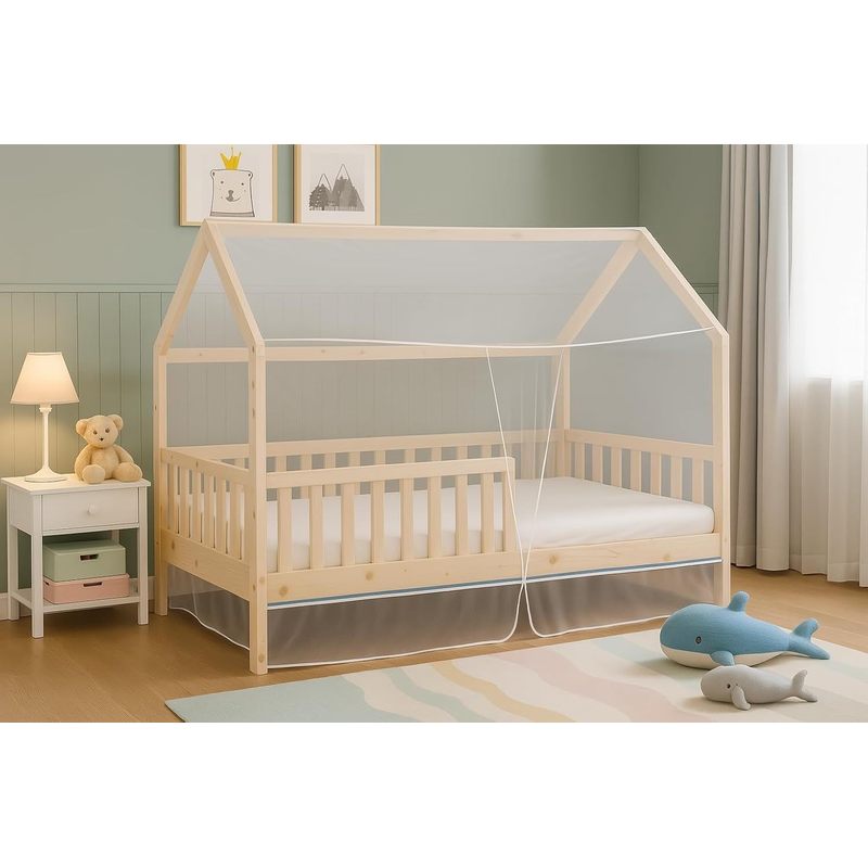 TEMU Moustiquaire Intégrale pour Lit Cabane 90x190 cm – Beige – Ouverture – Montage Ultra Simple.Attention Uniquement Compatible avec Cette de Toit.
