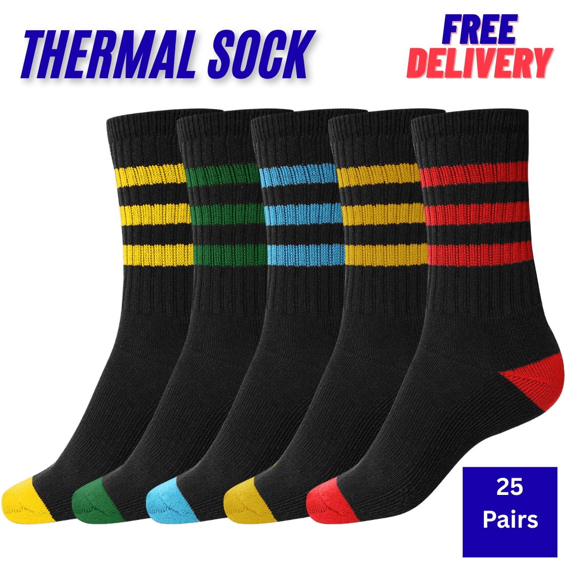 TEMU 25 Pairs Men’s Warm Thermal Crew Socks – Uk Size 6–11 | Heavy Duty, Cushioned, Reinforced Heel & Toe | Ideal For Work, Hiking & Cold Weather