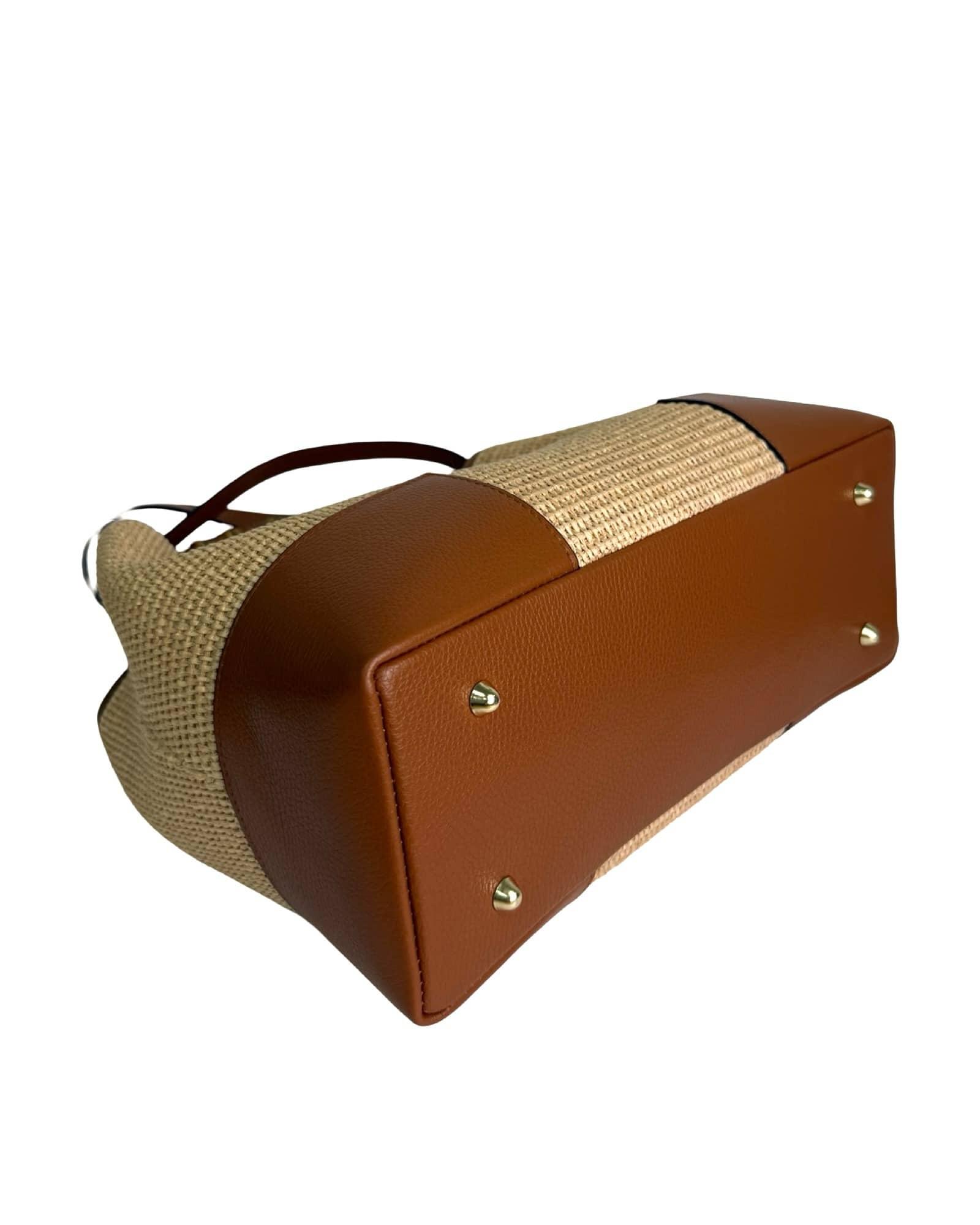 Handmade Raffia and Leather Bag with Bamboo Handles – Artisanal Elegance Made in Italy