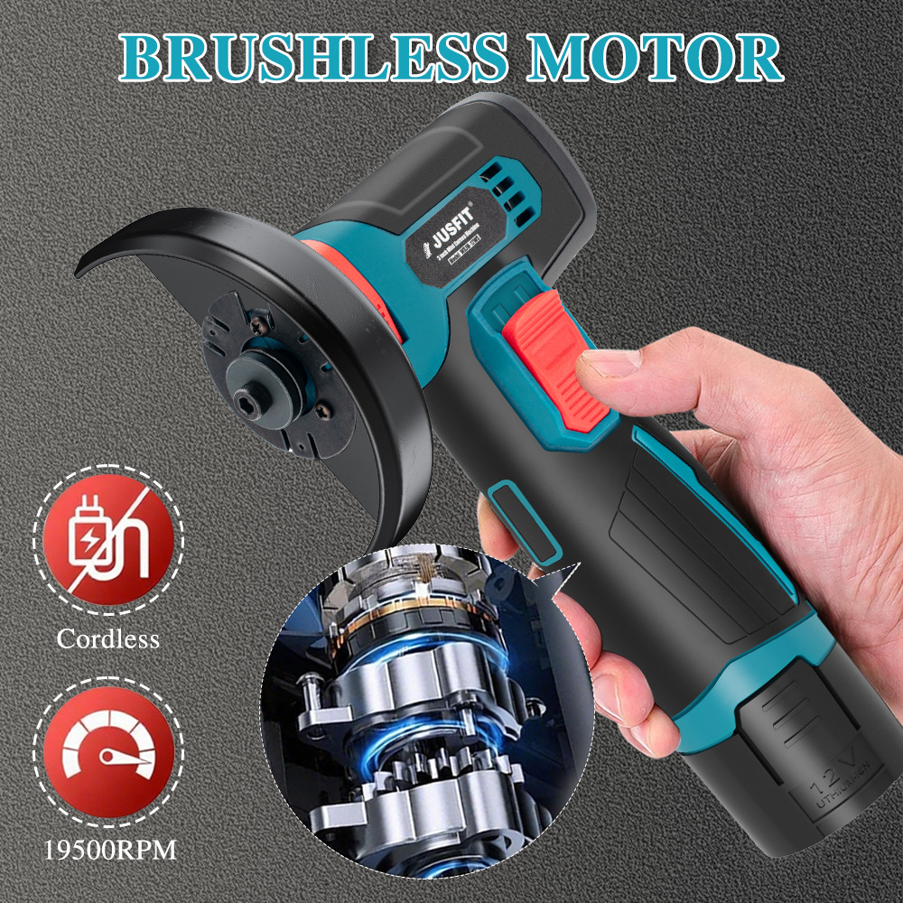 TEMU 12v Mini Cordless Angle Grinder, 19500rpm High Speed With Usb Charging, Brushless Power Grinder With 2 Batteries, Compact & Lightweight Portable