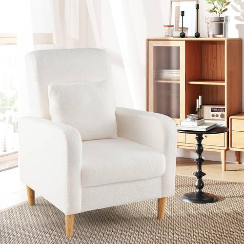 chaise daccent moderne, fauteuil rembourré en teddy avec coussin lombaire amovible et accoudoirs courbés