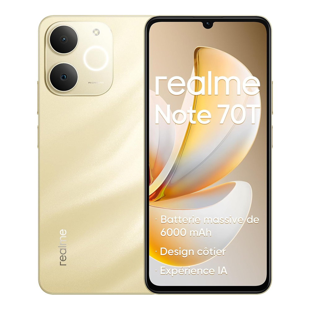 Отключен смартфон Realme Note70T Android - 6000mAh голяма батерия, 90Hz ултра плавен екран, 4+256, осемядрен чипсет, ултра тънък 7.94mm, 300% ултра силна звукова настройка, без зарядно устройство, 13MP AI камера (модел: RMX5313)