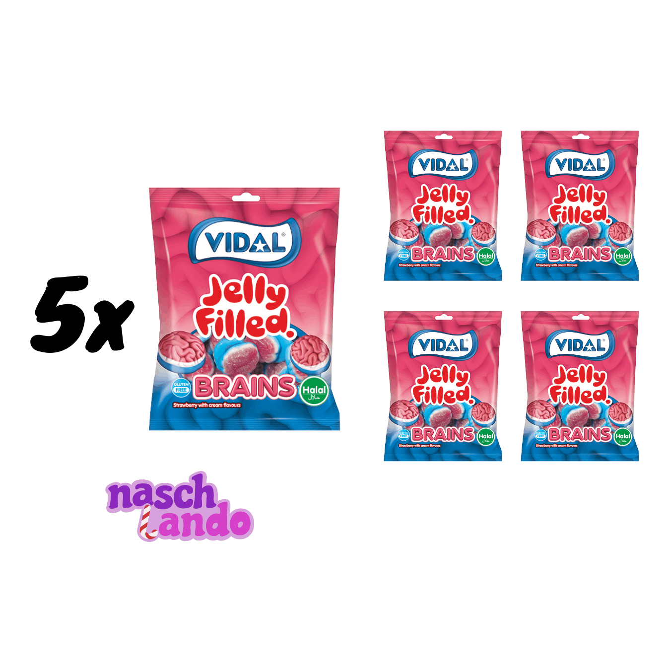 5x Vidal Halal Brains 90g Halal Filled Fruit Gummies