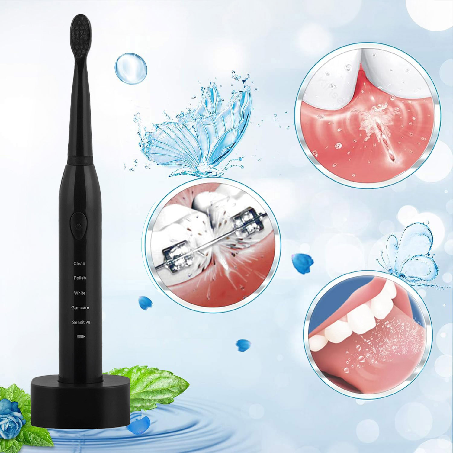 Elektrische Sonic Tandenborstel voor Tanden en Tandvleesreiniging, Tandsteenverwijdering, Plaqueverwijdering voor Kinderen en Volwassenen, 12 Uur Batterijduur, 5 Modes (Reinigen, Bleken, Tandvleesverzorging, Diepe Reiniging, Massage), Automatische Reiniging, Perfect Cadeau voor Mondhygiëne, Elegant Ontwerp, 8 Vervangbare Sonic Borstelkoppen, Ideaal Glimlachcadeau voor Verjaardagen, Feestdagen, Kerstmis, USB Opladen
