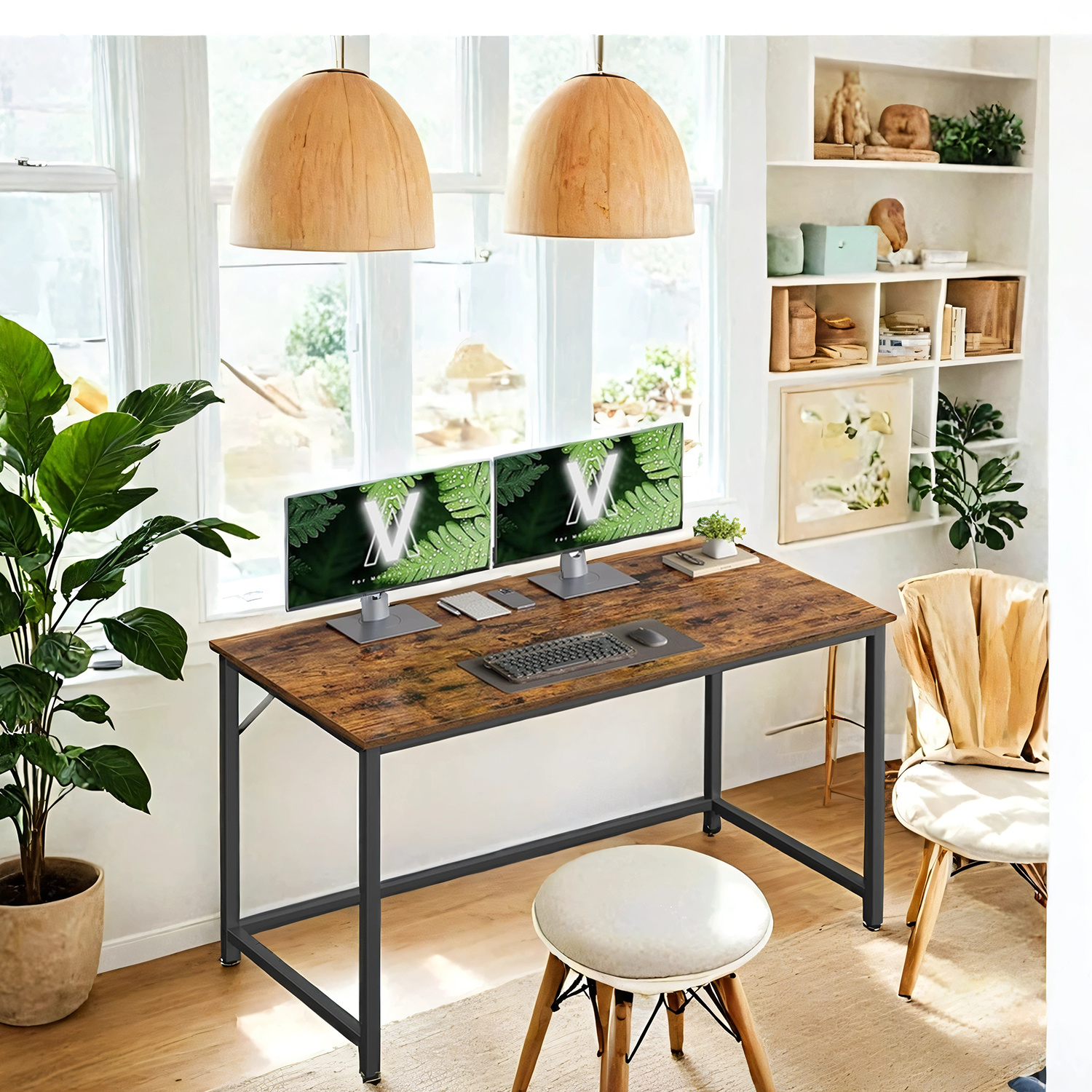 E-shop Computertisch, Bürotisch, 120 x 60 x 76 cm, für Arbeitszimmer, Schlafzimmer, Wohnzimmer, vintagebraun-tintenschwarz