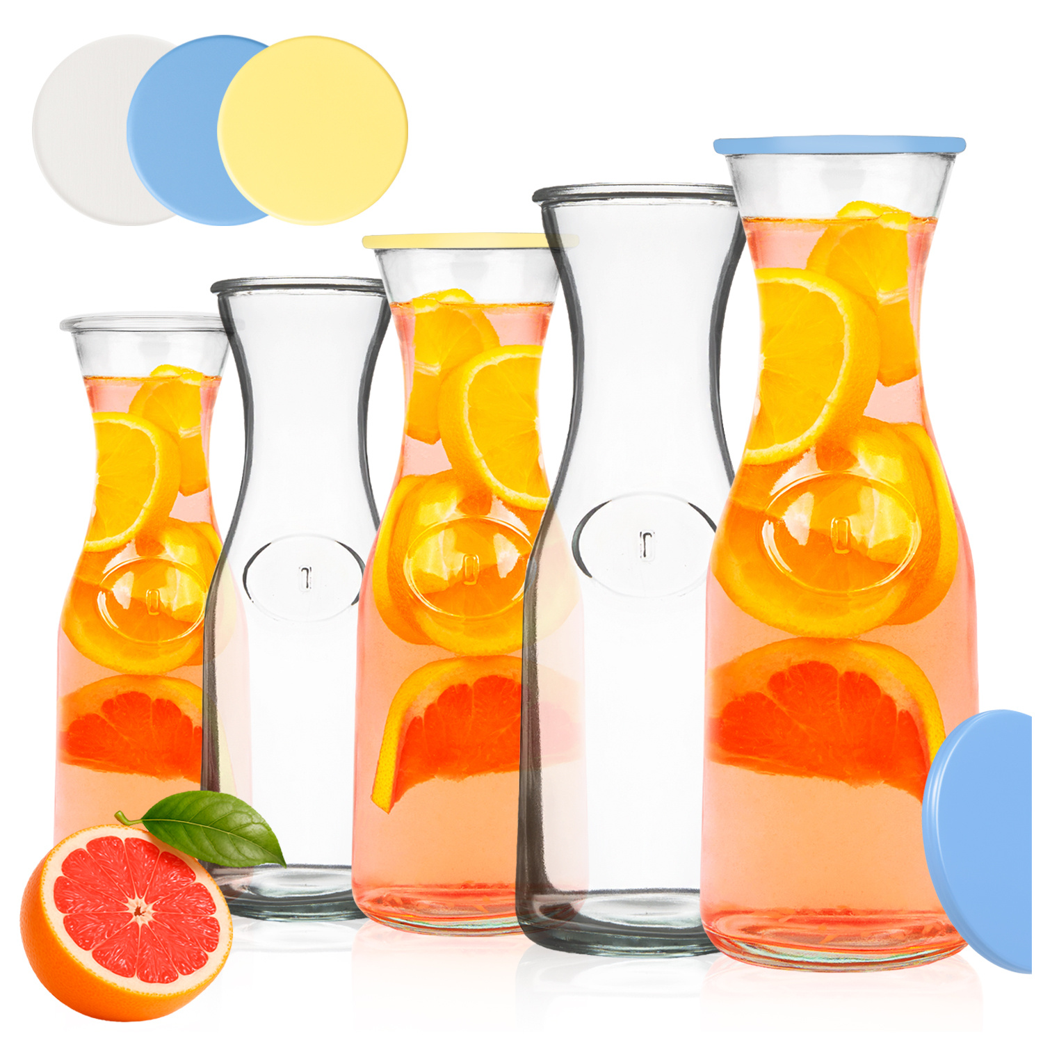 Glass Carafe For Water, Lemonade, Juices, Wine, Beverages, Wine Pitcher, Water Jug, Serving Carafes For Drinks, 1 L