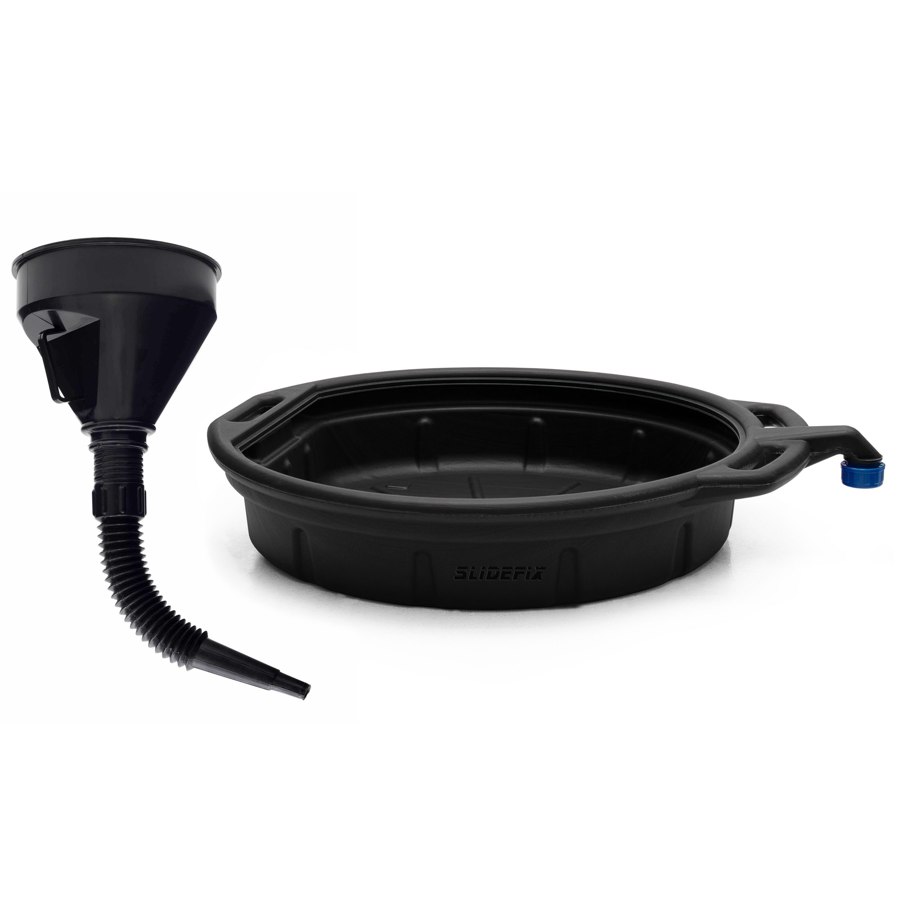 Image of Oil Drain Pan For Oil Change, 12cm Height Oil Change Container With Spout & Mounts. Plastic Oil Drain Pan 15l For Oil Change & Used Oil, Includes 800ml Funnel, Oil Pan