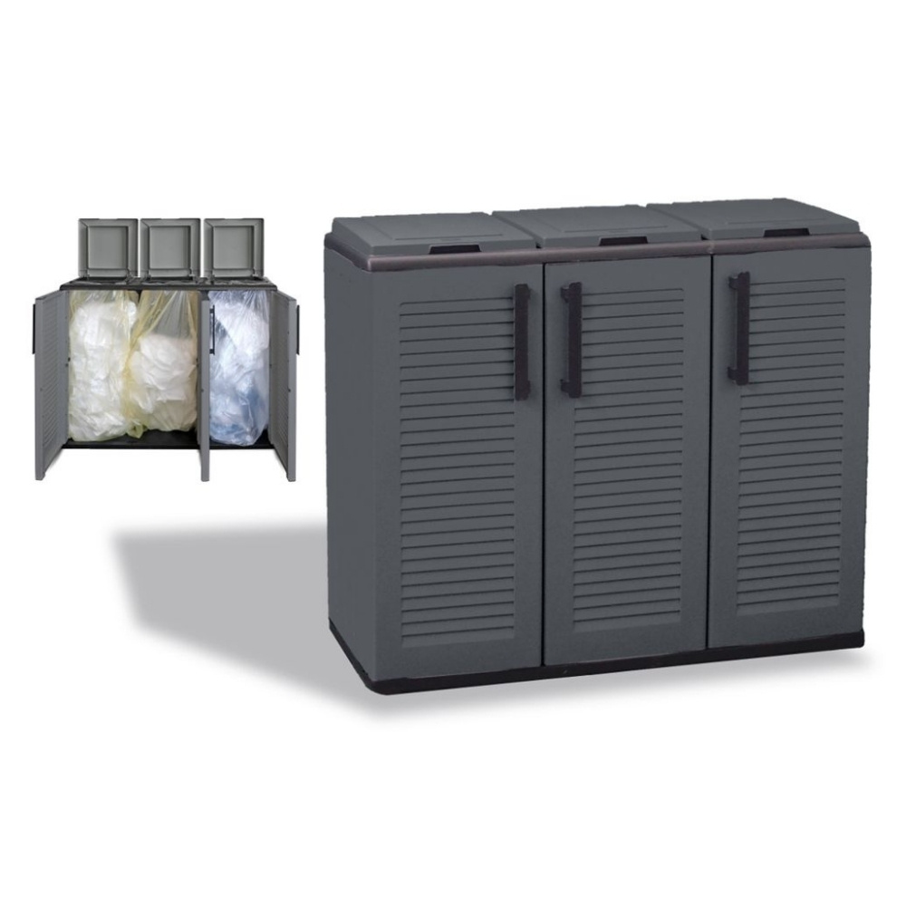 3-compartment Outdoor Waste Sorting System Waste Bin Cabinet For Waste Waste Bin Trolley With Lid Waste Bag Holder