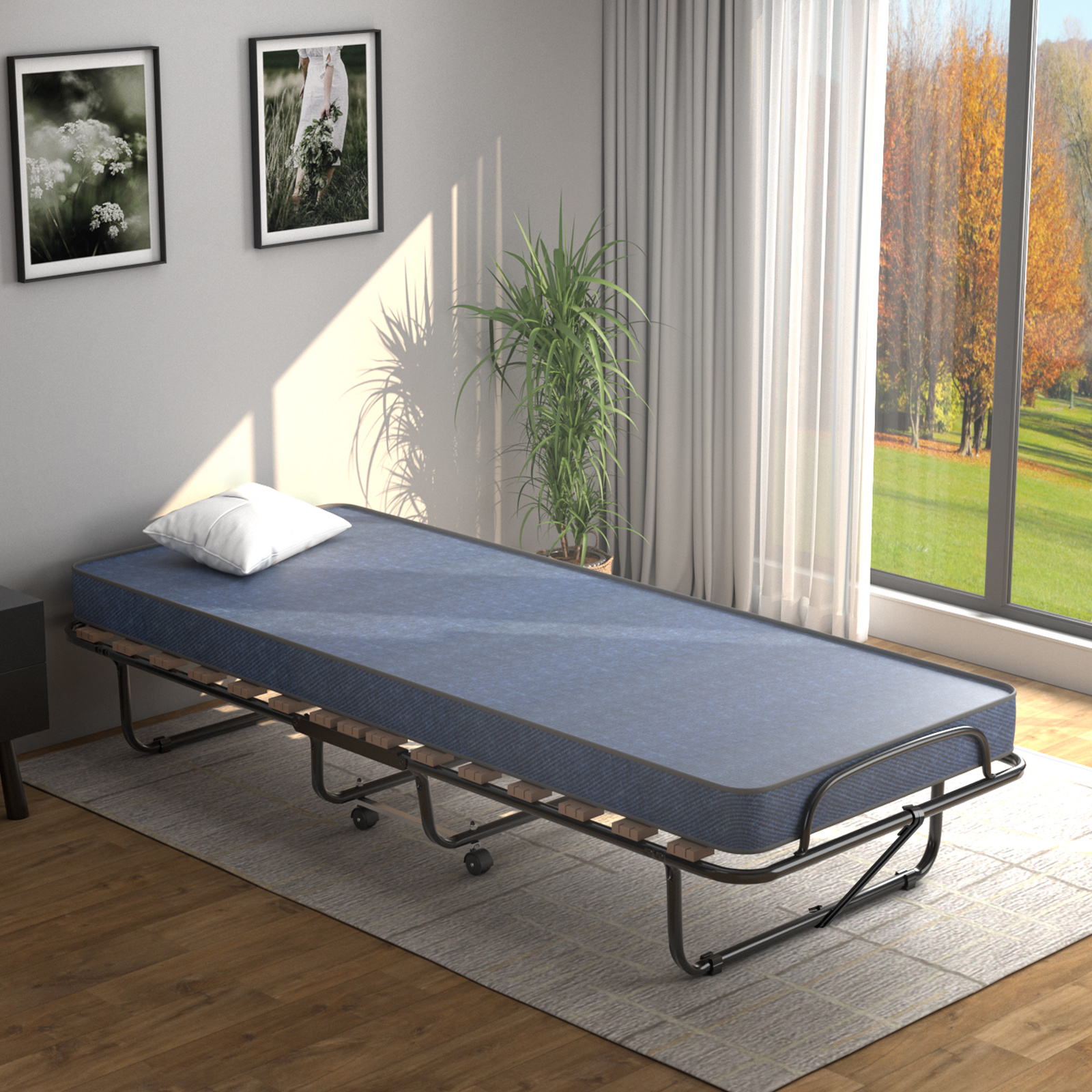 Folding Bed Single 80 X 190 Cm, Adult Folding Bed With Memory Mattress 6.5 Cm, Orthopaedic Load, 136 Kg Load
