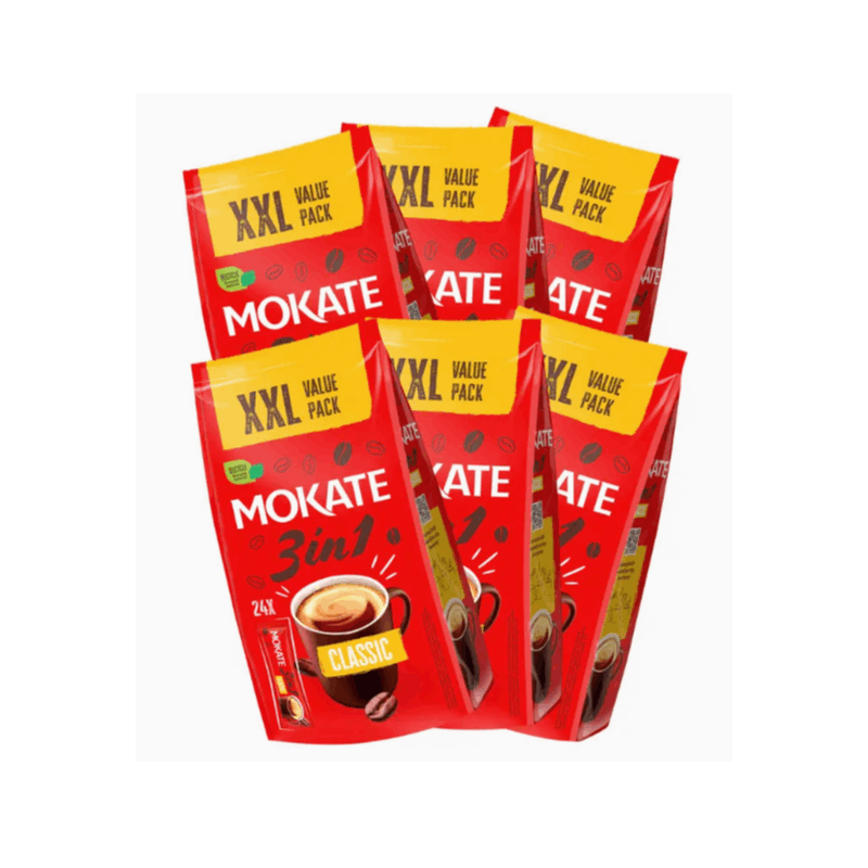 Image of Mokate 3 In 1 Xxl Instant Coffee Classic / 6-pack (6 X 24 Sticks X 17g) Instant Coffee Drink Powder, Made From Soluble Coffee Beans