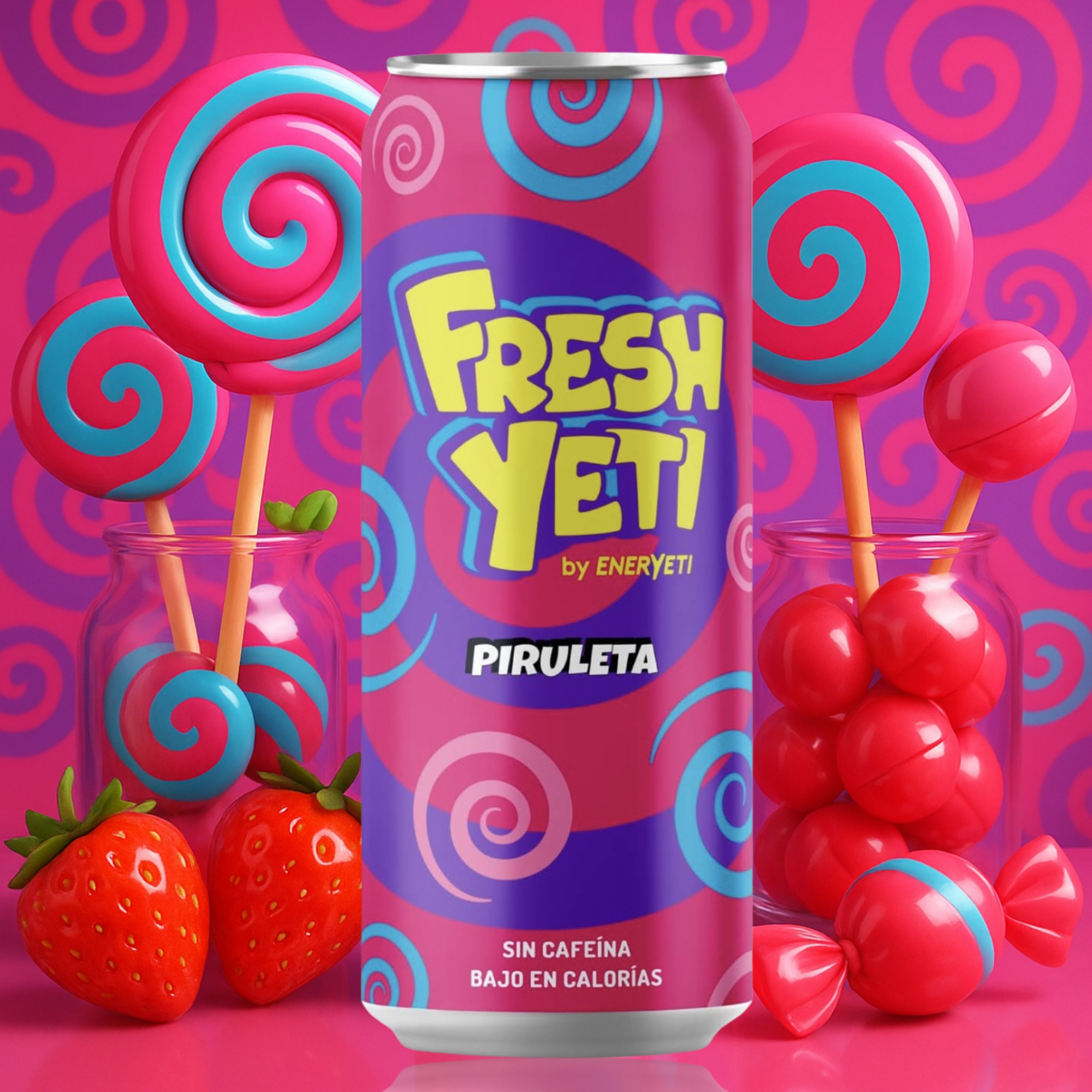 Fresh Piruleta - Candy Drink - Low-calorie, Carbonated Refreshing Drink With Strawberry Lush Flavor 500 Ml