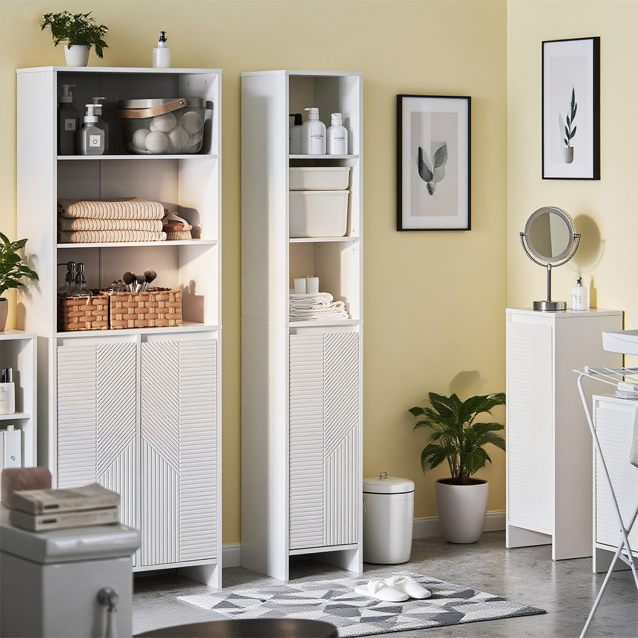 Bathroom Storage 1pc Bathroom Furniture With Laundry Basket Narrow Column Bathroom Cabinet Tall And White With Adjustable Shelves, Open Storage Perfect For Small Space 30x170x30 Cm - Cas259-x