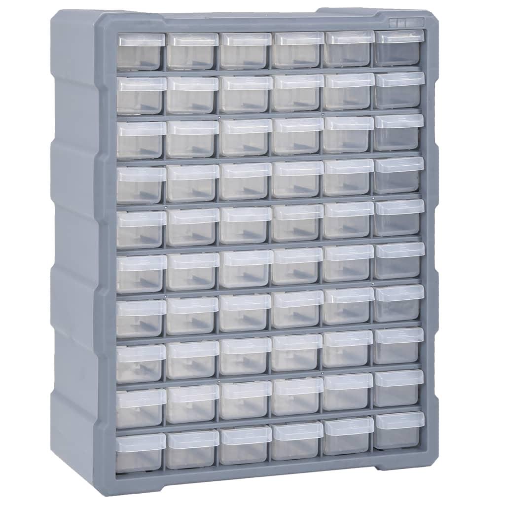 Vidaxl Multi-drawer Organizer, 60 Drawers, Grey, Pp Plastic, Tool And Craft Storage, Workshop Wall Cabinet For Screws, Nails, Bolts, And Small Parts