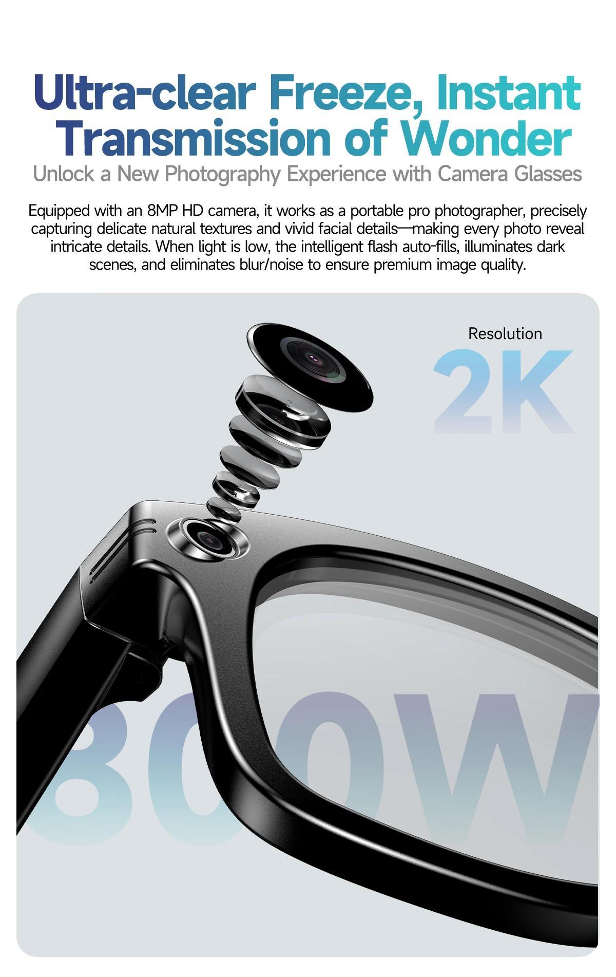 2025 AI Smart Glasses 8MP HD Camera Video Bluetooth Call Intelligent Translation 270mAh Battery Voice Assistant Music Sunglasses