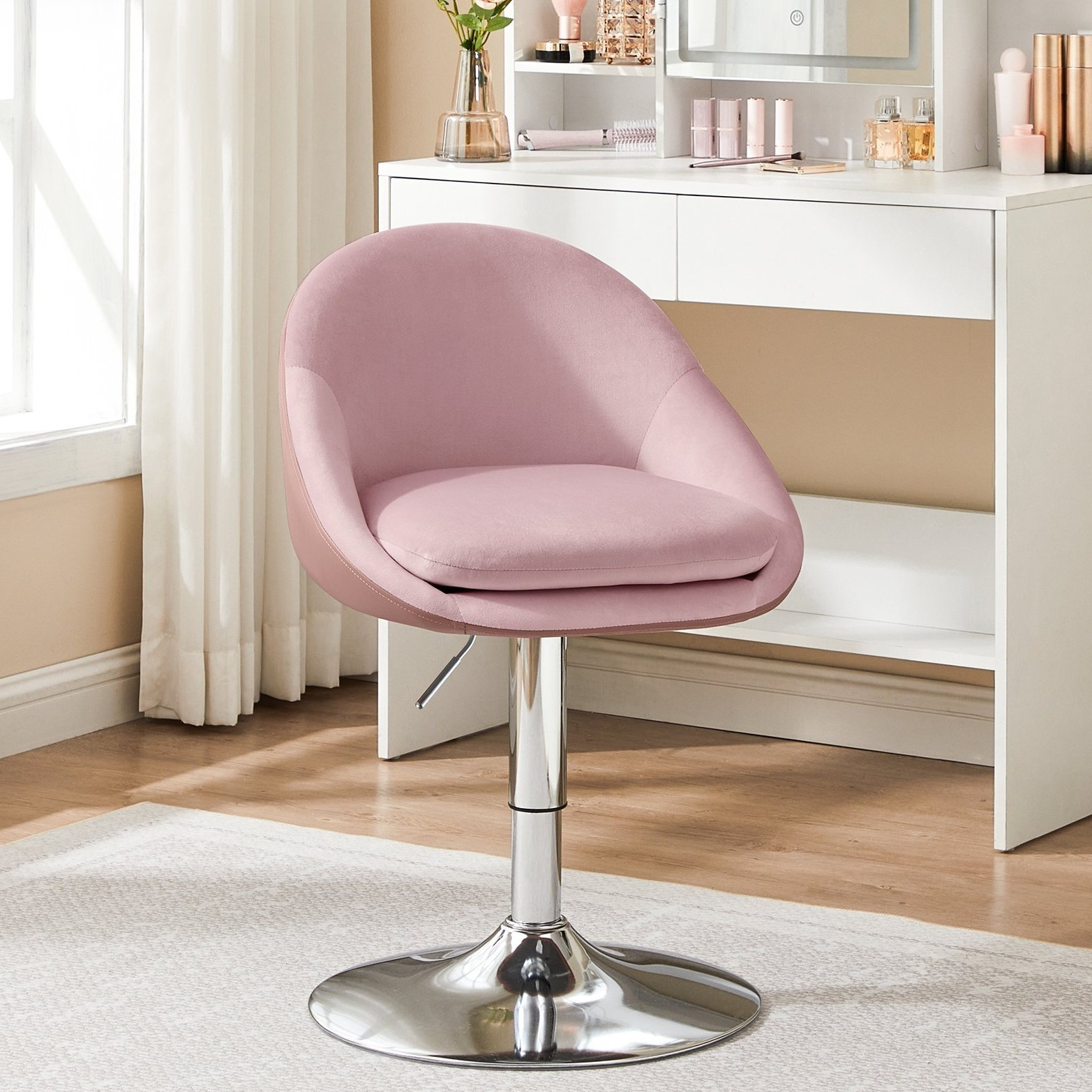 Stool, Makeup Chair, Office Chair, Swivel, Adjustable Chair, Bar Stool With Backrest And Base, Steel, For Counter, Office, Makeup Table, Dining Room, .