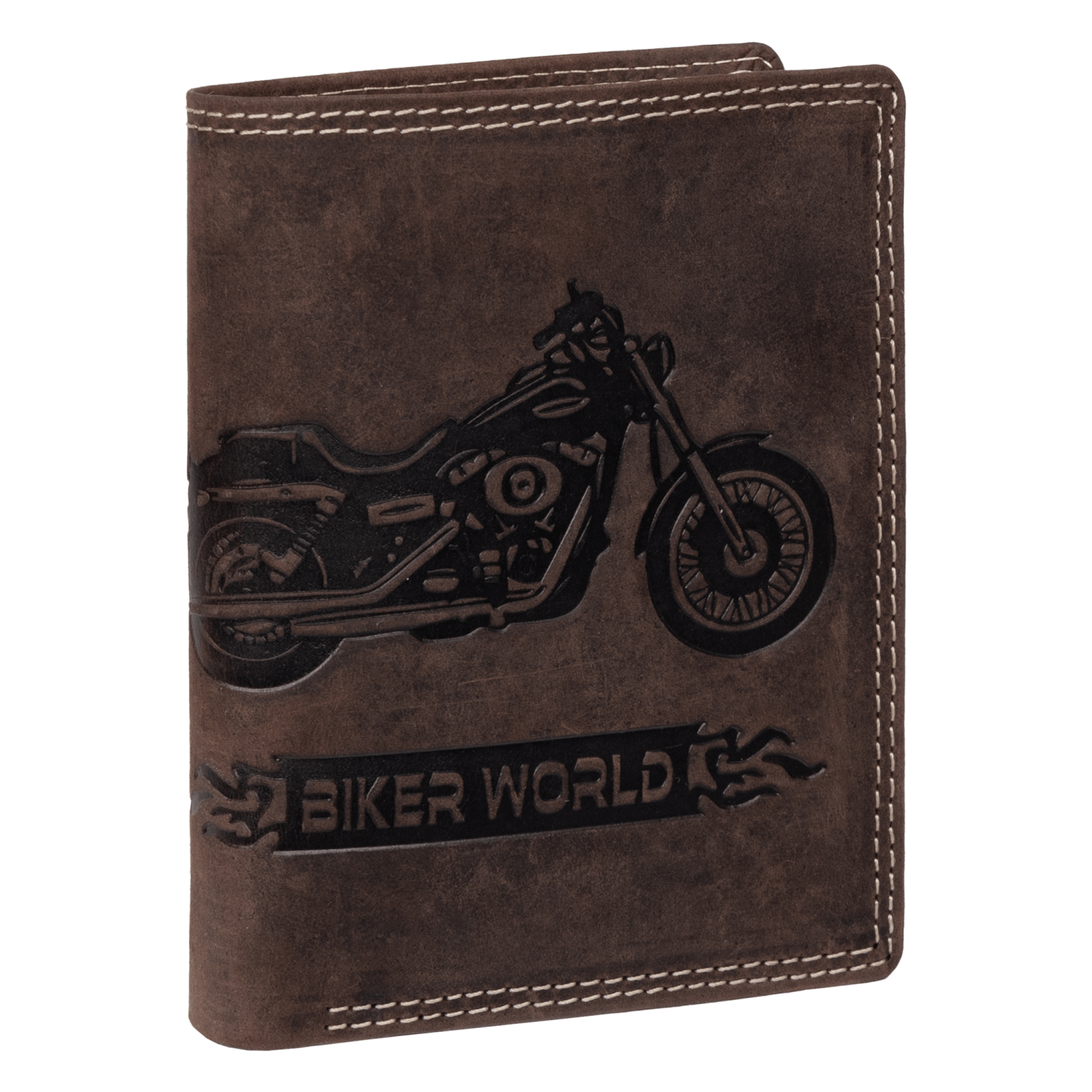 Rfid Buffalo Real Leather Men's Wallet With Embossed Motif Brown Vertical Bike Format