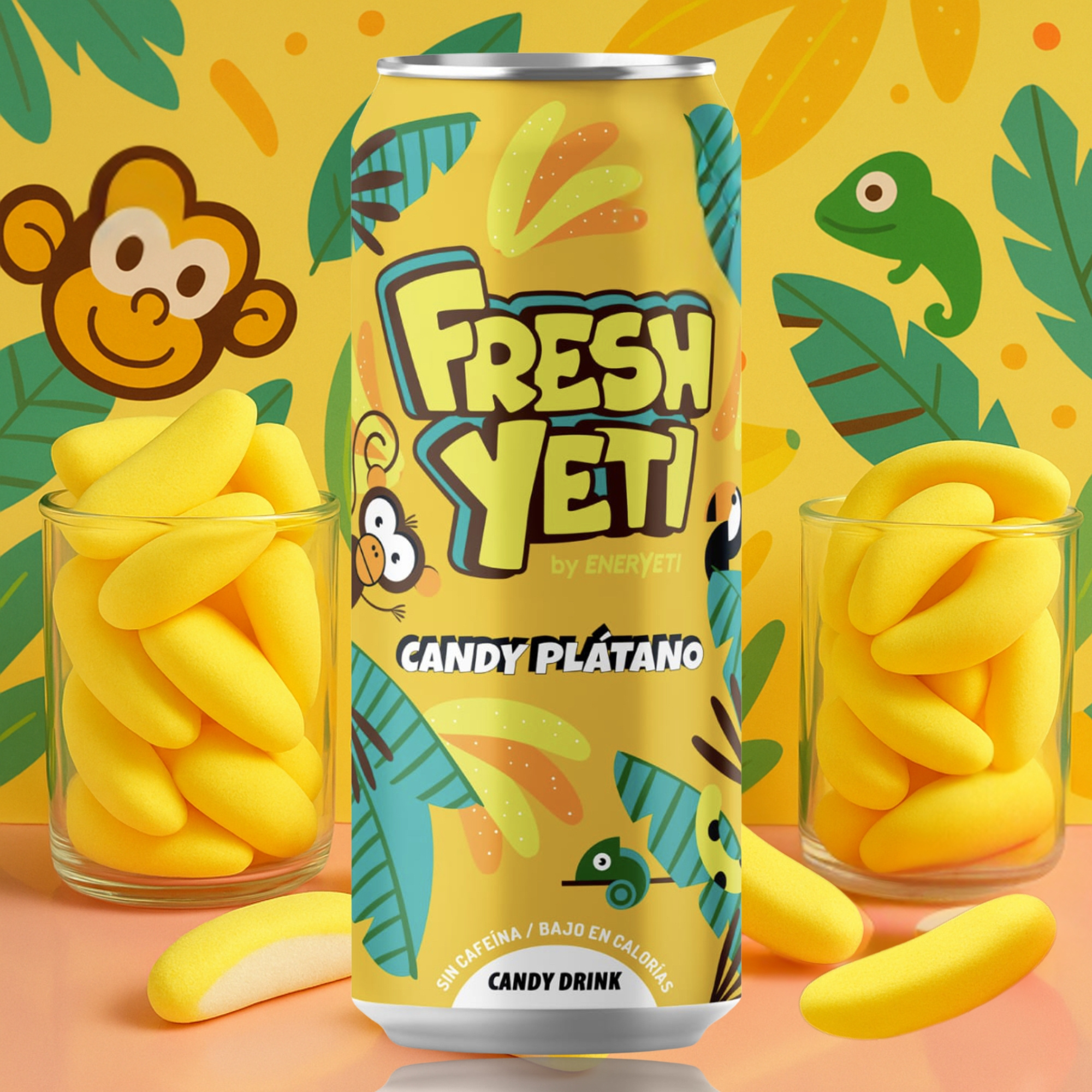 Fresh Platano - Candy Drink - Low-calorie, Carbonated Refreshing Beverage With Foam - Banana Flavor 500 Ml