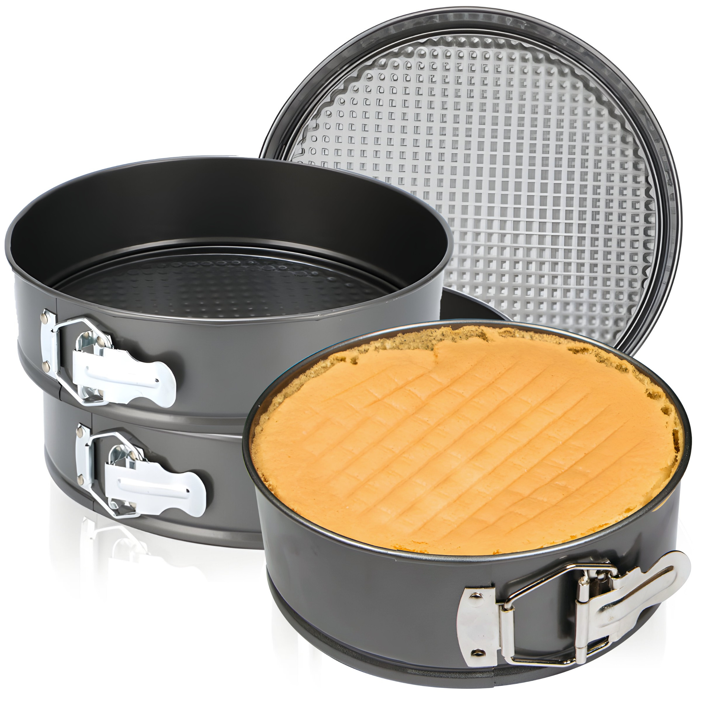 E-shop RETOO Kuchenform-Set, 3-teilig, Runde Kuchen- und Backformen aus Kohlenstoffstahl mit herausnehmbarem Boden und Seiten, Antihaft-beschichtete
