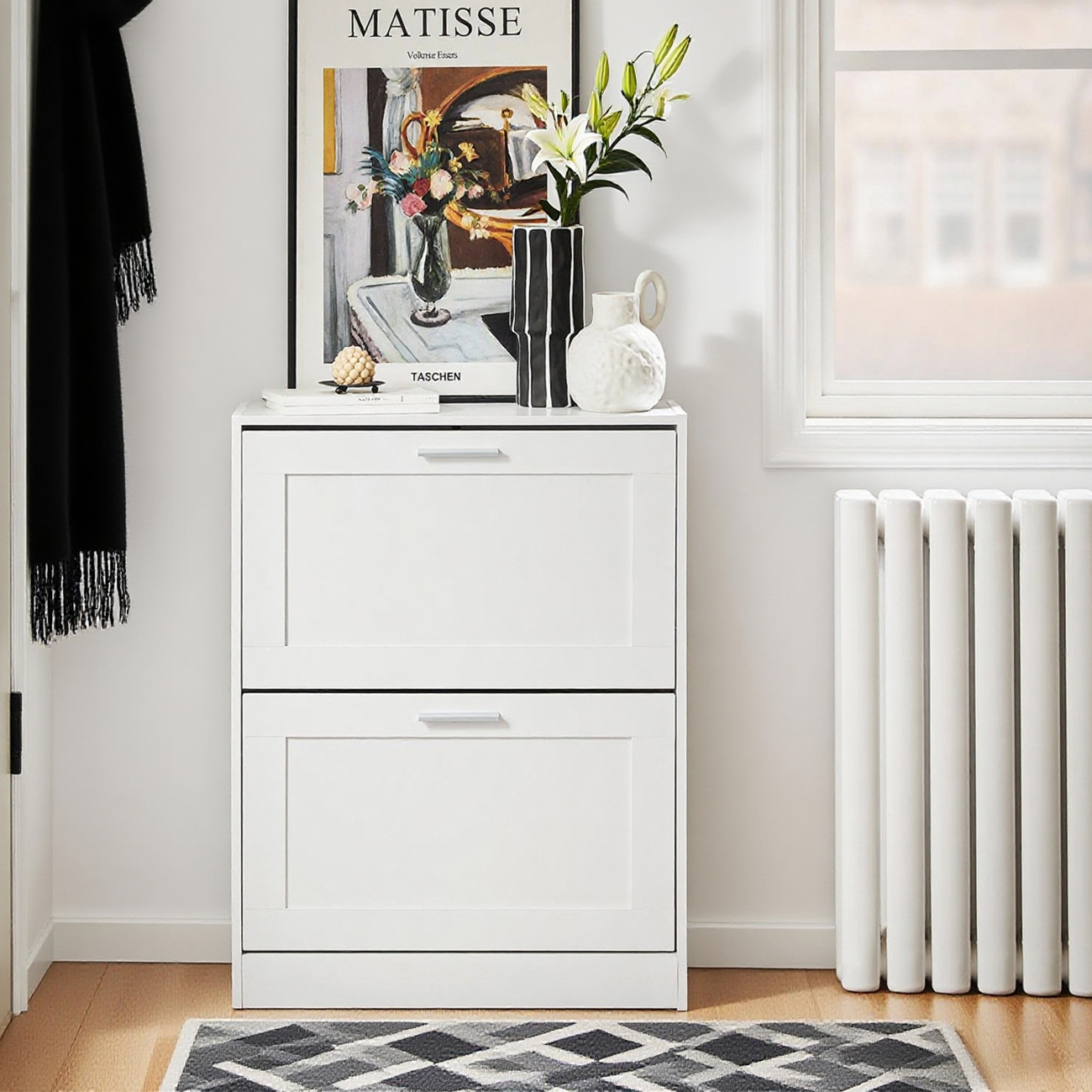 Image of 1pc Of Shoe Cabinet Shoe Rack Shoe Organizer Shoe Storage Cabinet With 2 Doors Adjustable Compartments Narrow Space- Hallway Entrance Bedroom 10 Pairs Capacity White 60x25x80cm Sobuy - Gts248-x