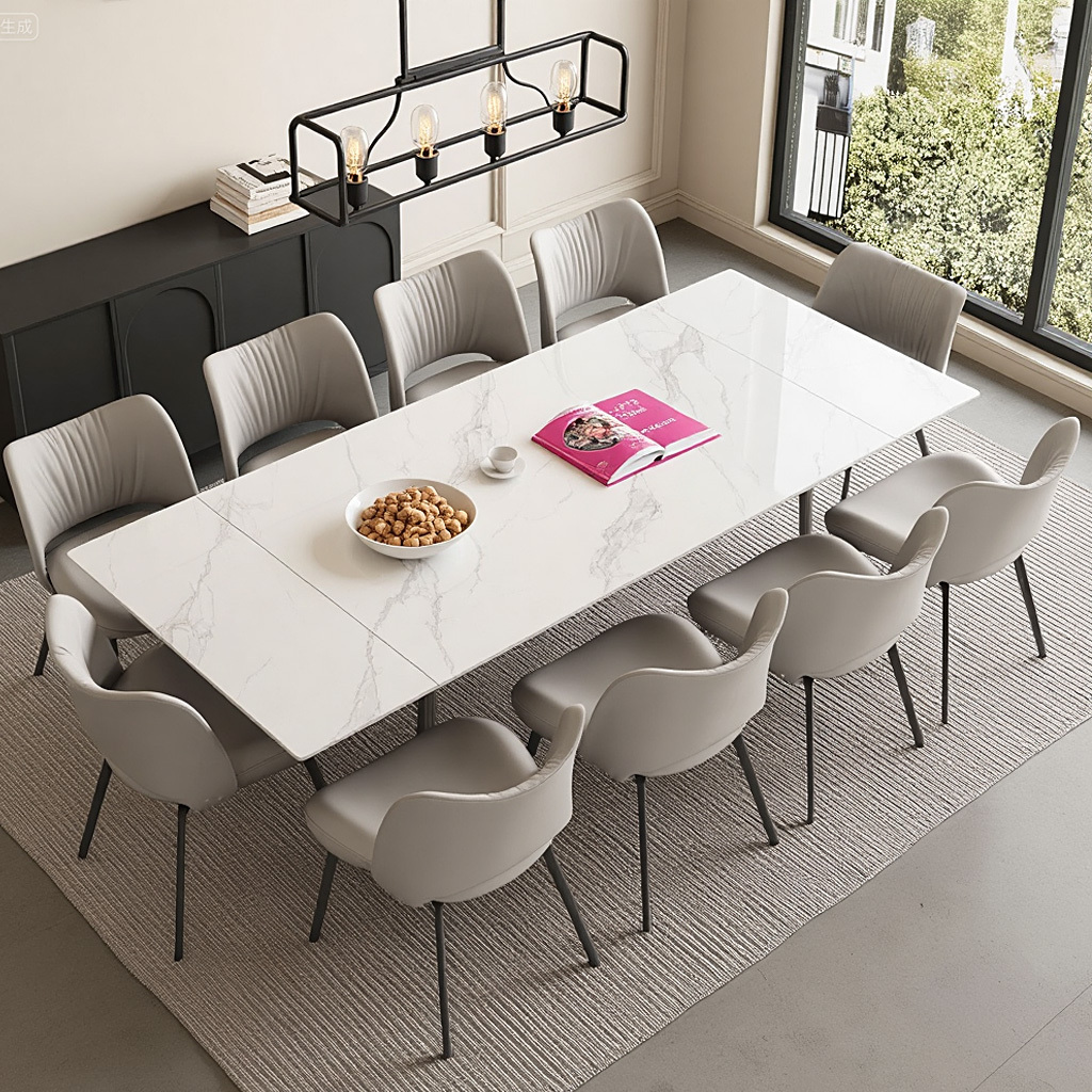 New Furniture 160-240 Cm Extendable Dining Table For 6 People | New Dining Table Made Of Sintered Stone | Rectangular Table Top | High Hardness | White | Easy Assembly