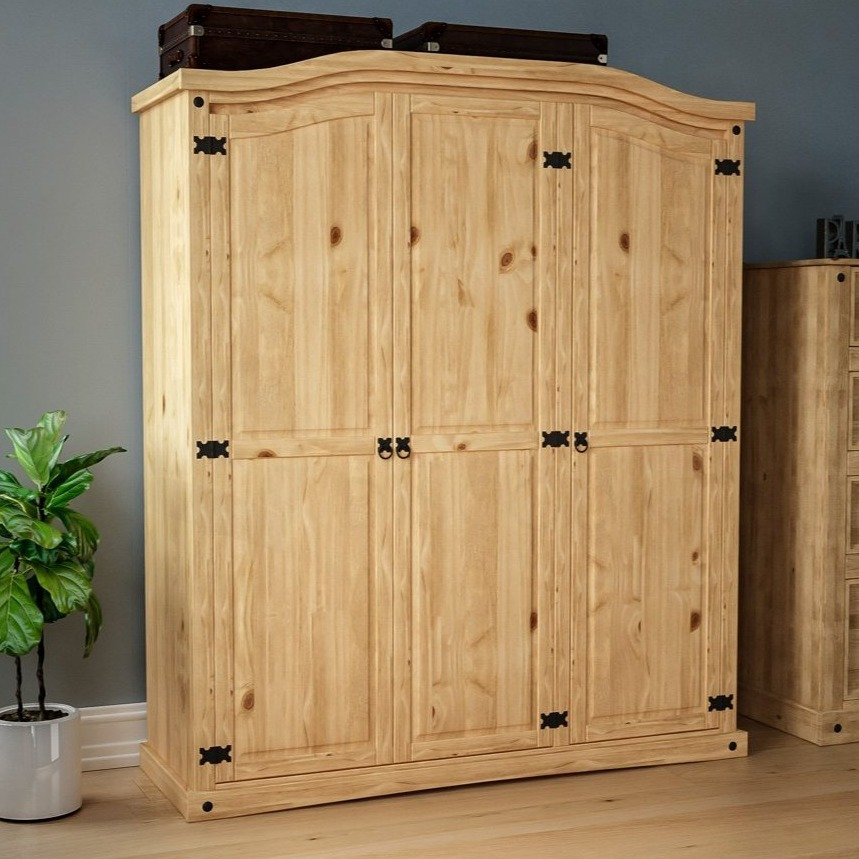 TEMU 3 Door Wardrobe, Solid Wood 3 Door Large Wardrobe Cupboard Clothes Hanging Rail Bedroom Furniture