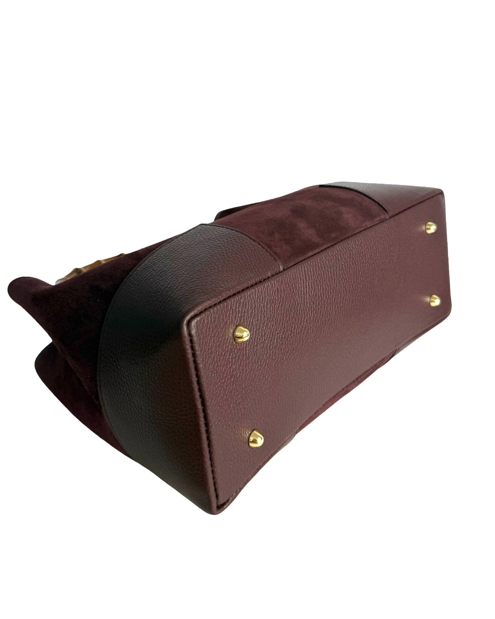 Suede and Genuine Leather Handbag with Bamboo Handles – Artisan Elegance Made in Italy