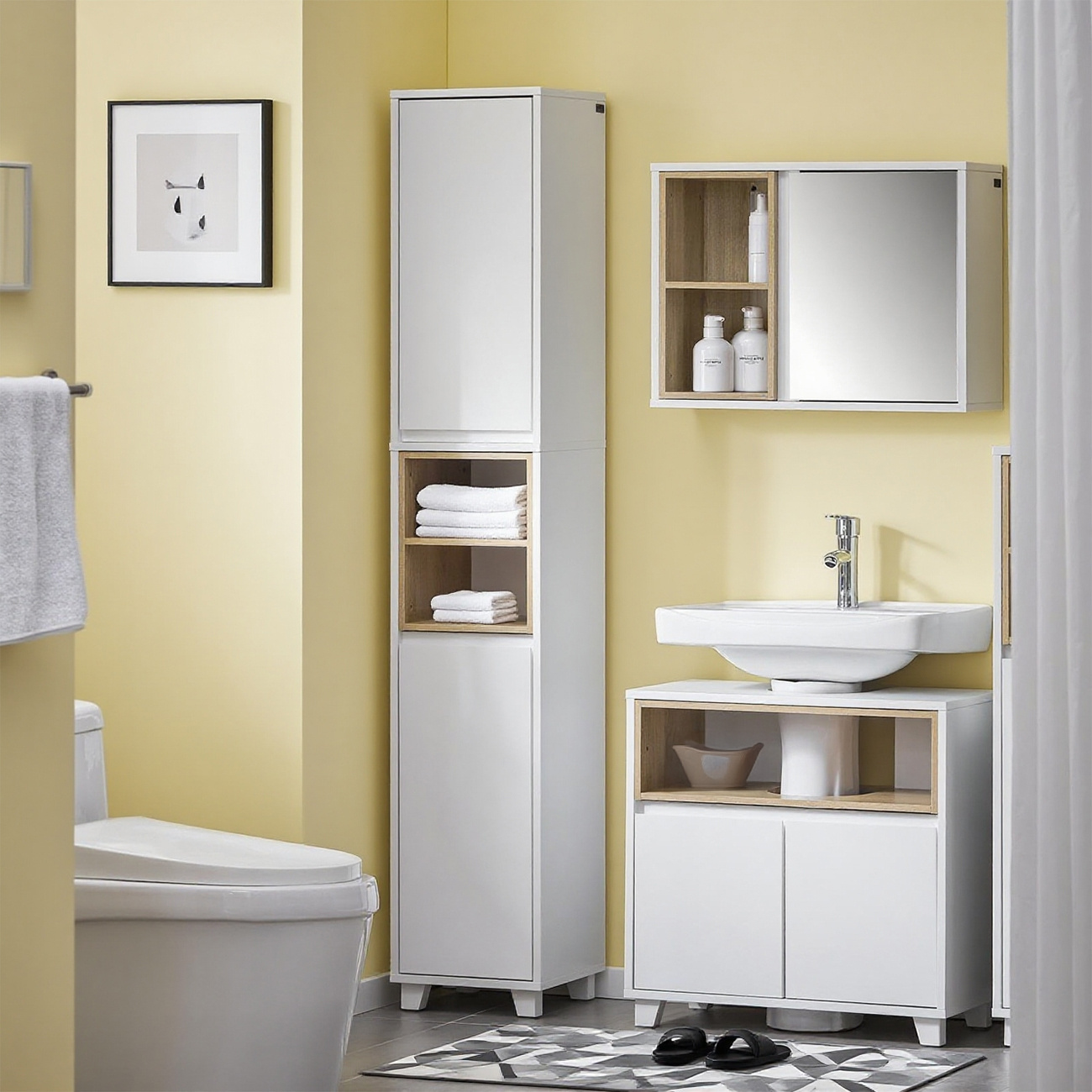 TEMU 1pc Tall Waterproof Bathroom Column With Open Shelves And Sliding Doors, White Mdf/pb Bathroom Furniture, 30x170x30cm - Cas248-x
