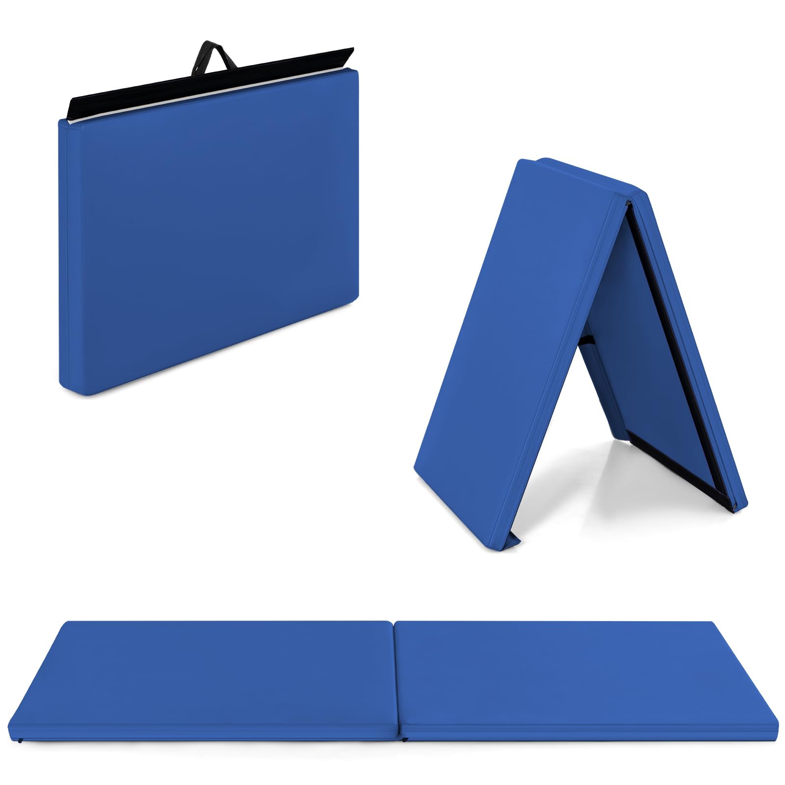 Image of Gymnastics Mat, 6'x2' Extra Thick Foam Folding Gymnastics Exercise Mat W/carrying Handles, Hook And Loop Fastener, Portable Mat For Yoga, Exercise, Aerobics, Tumbling, Stretching (blue)